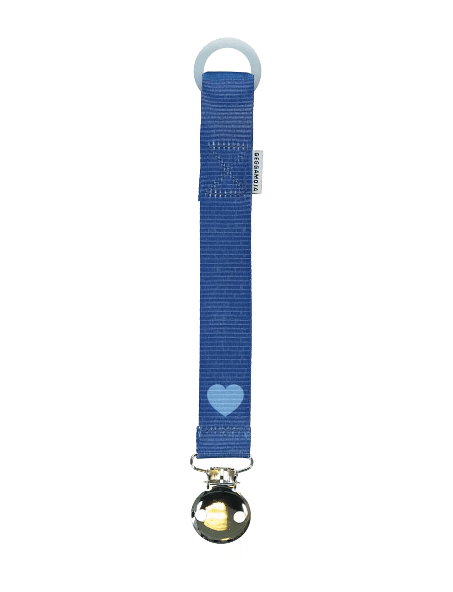 Geggamoja - Pacifier Holder - schnullerband - blue heart - 0