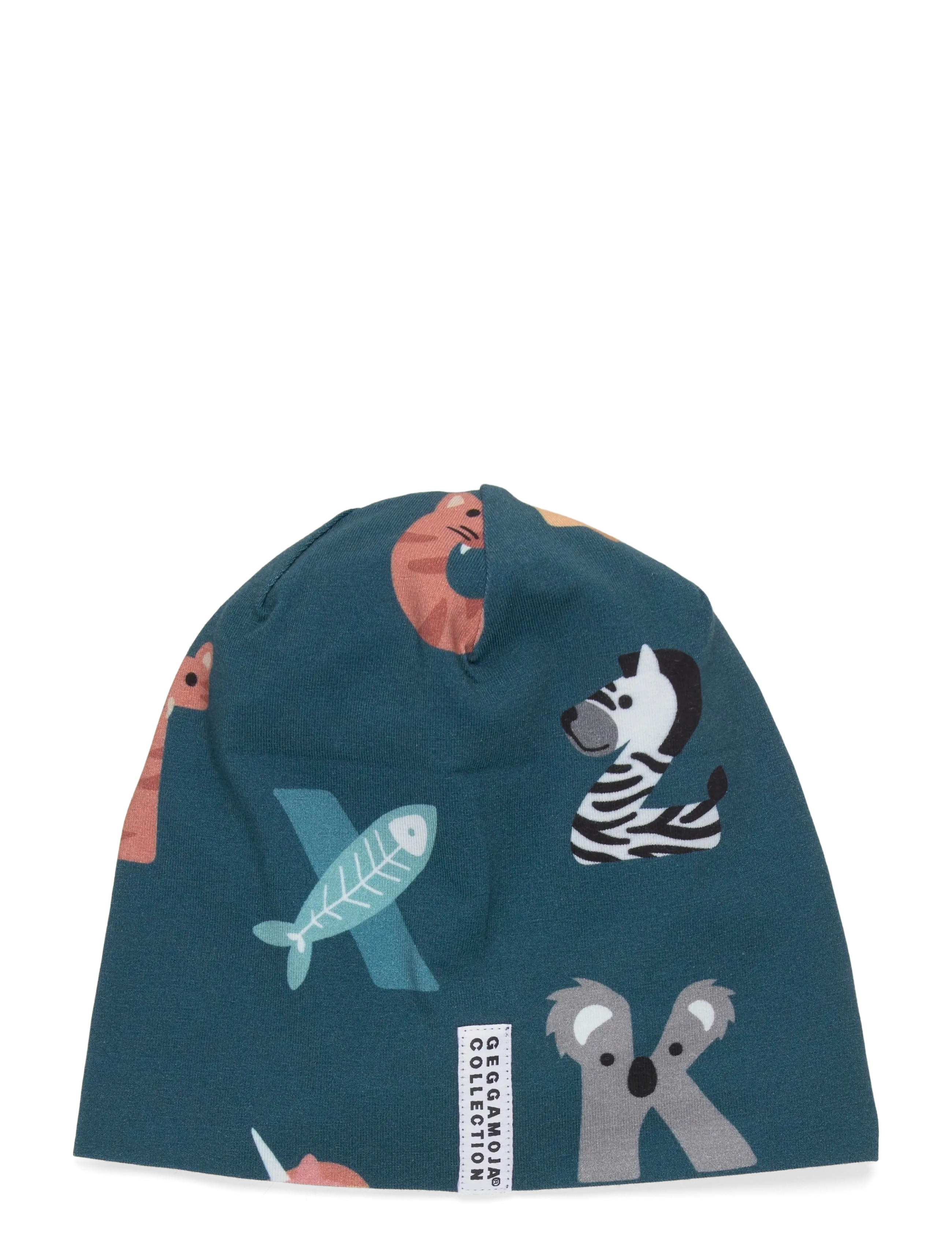 Geggamoja Bamboo Beanie - Last chance - ANIMAL LETTERS / blue