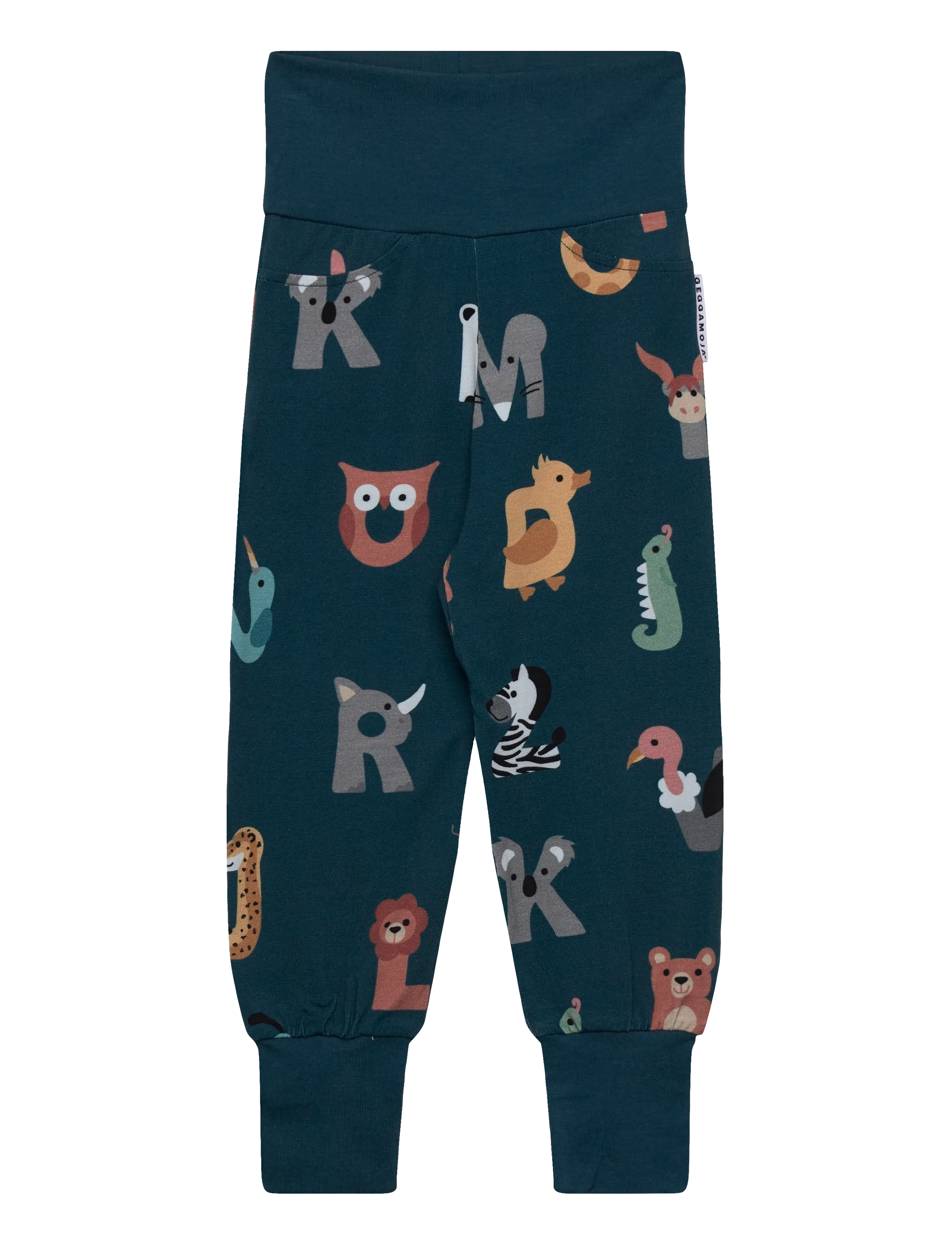 Geggamoja Bamboo Baby Pants - Fatnaður - ANIMAL LETTERS / navy