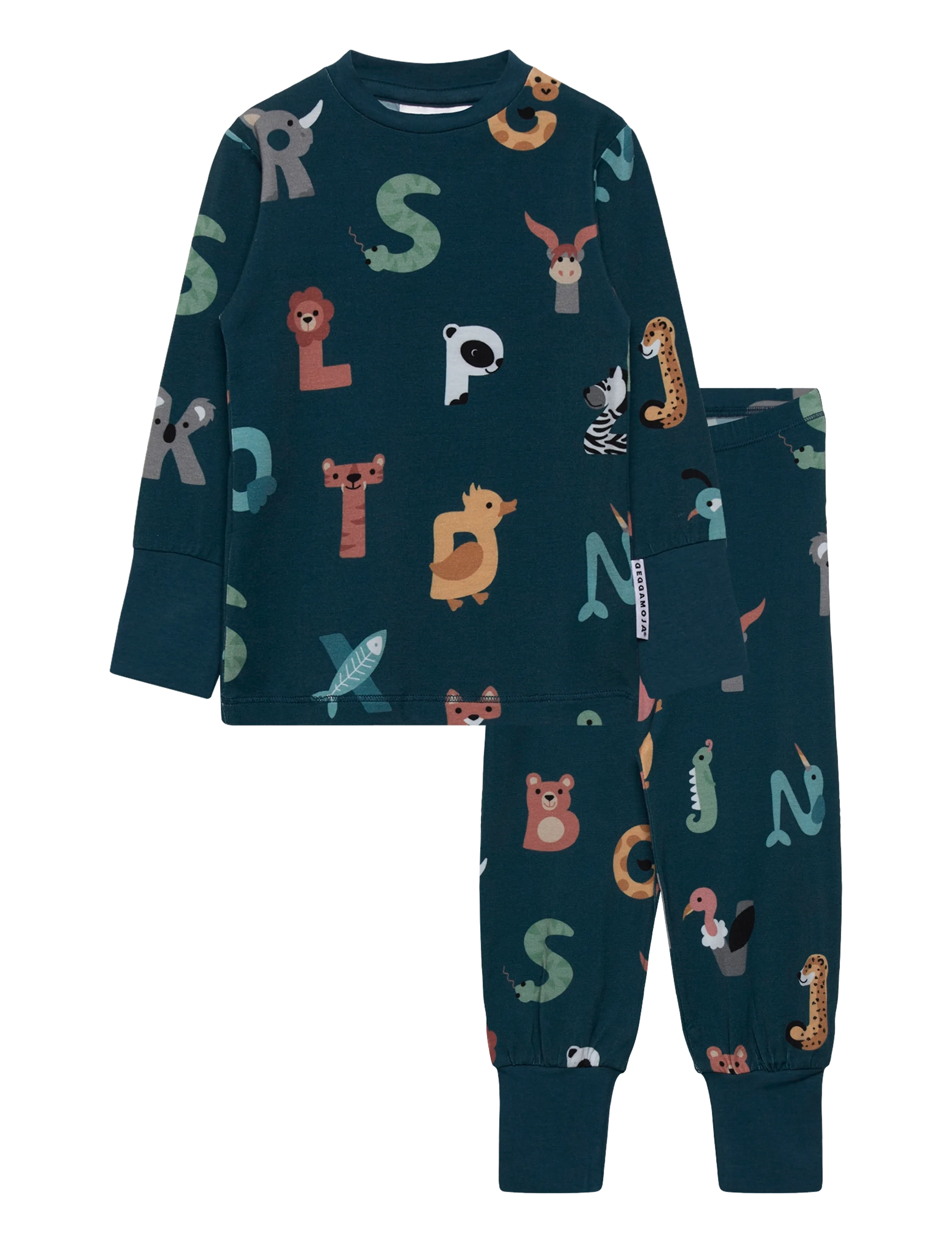 Geggamoja Bamboo Two Piece Pyjamas - Nightwear - ANIMAL LETTERS / navy