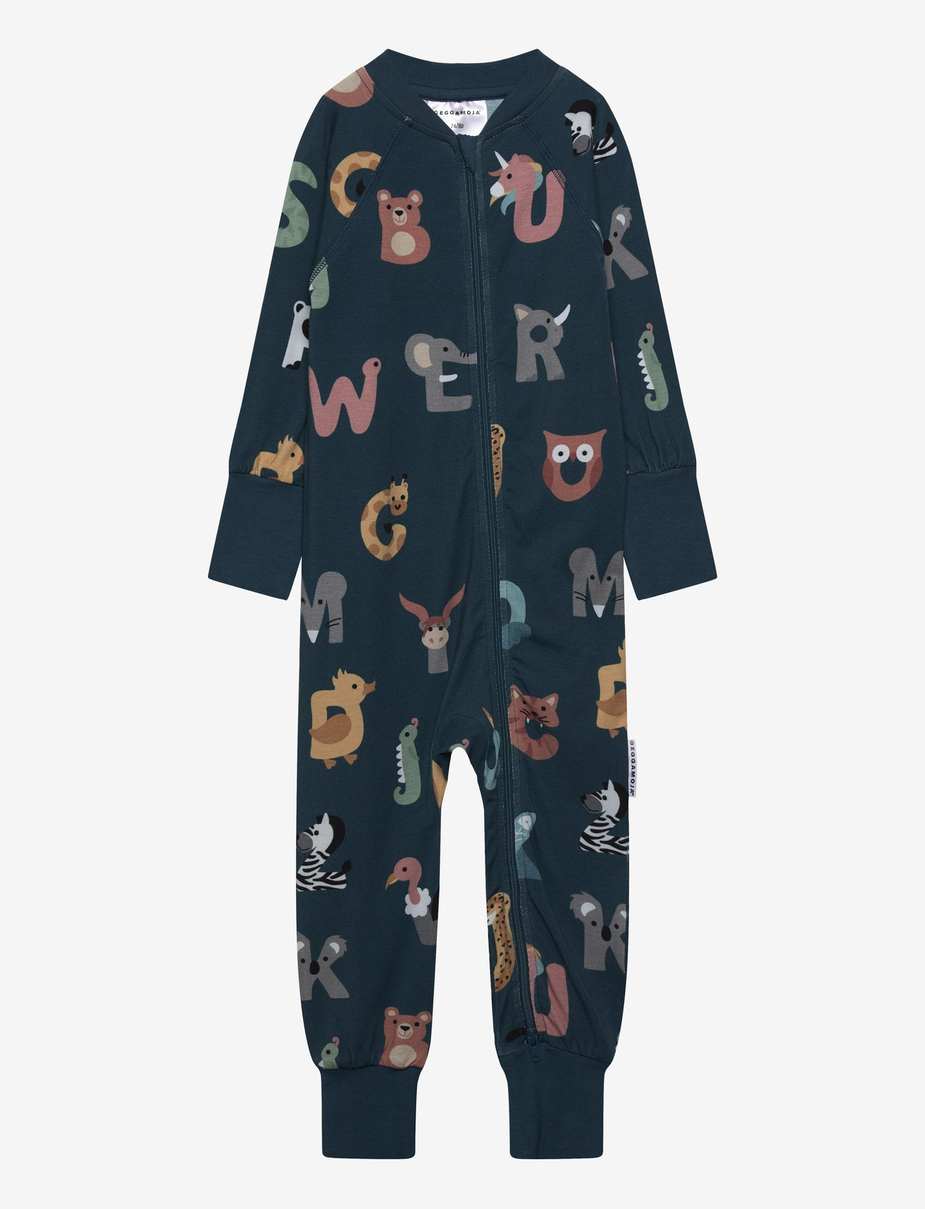 Geggamoja - Bamboo Two Way Zip Pyjamas - magamiskombinesoonid - animal letters - 0