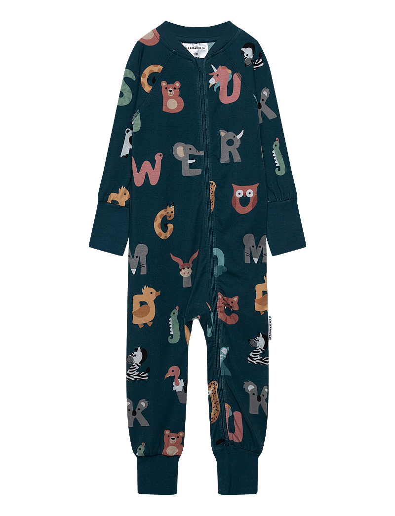 Geggamoja - Bamboo Two Way Zip Pyjamas - magamiskombinesoonid - animal letters - 0