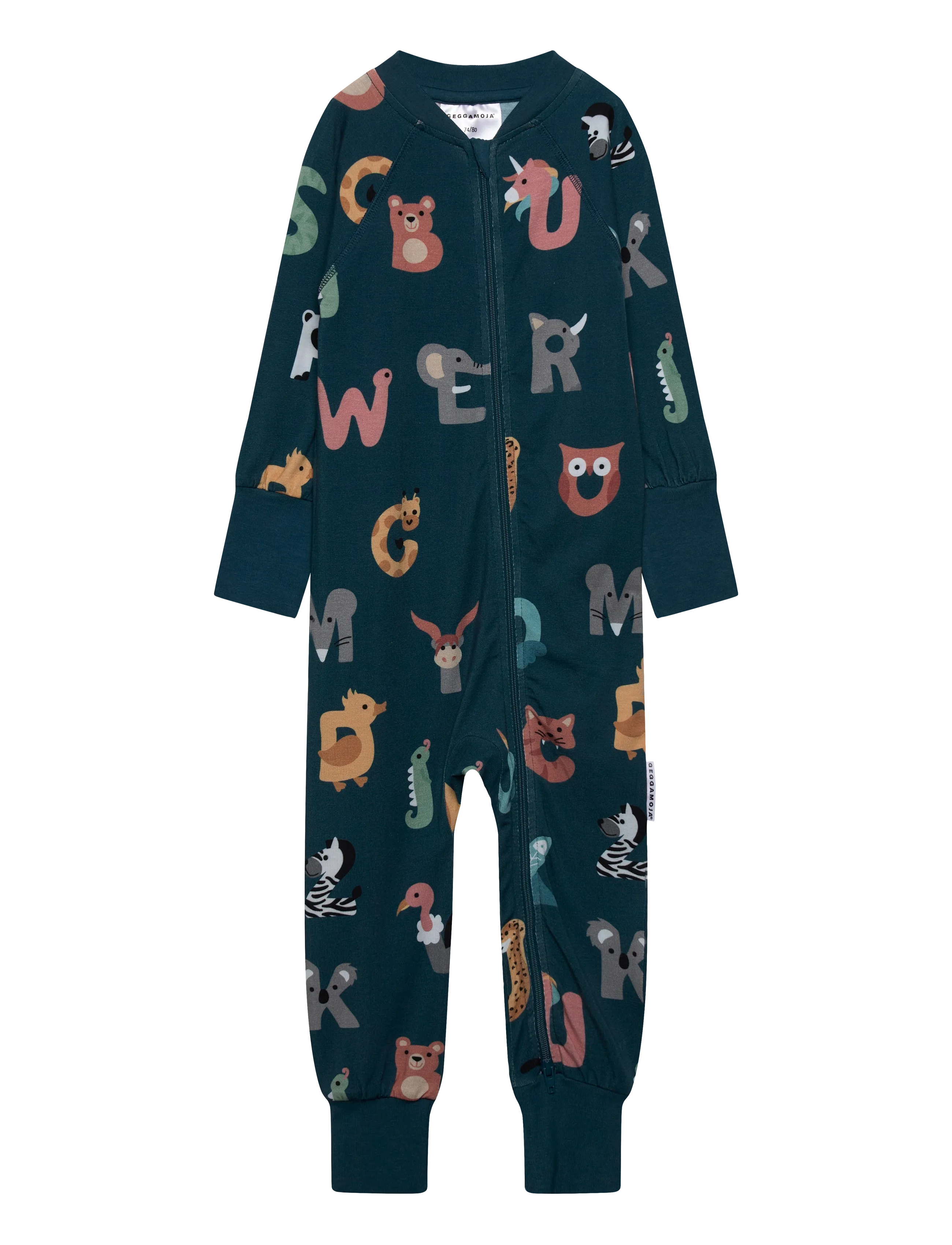 Geggamoja Bamboo Two Way Zip Pyjamas - Riided - ANIMAL LETTERS / navy