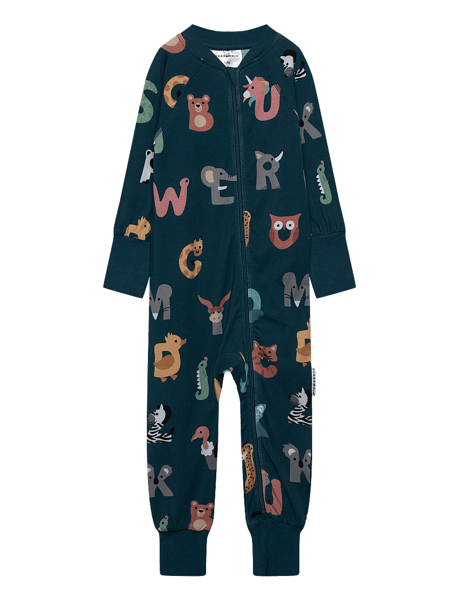 Geggamoja - Bamboo Two Way Zip Pyjamas - schlafoveralls - animal letters - 0