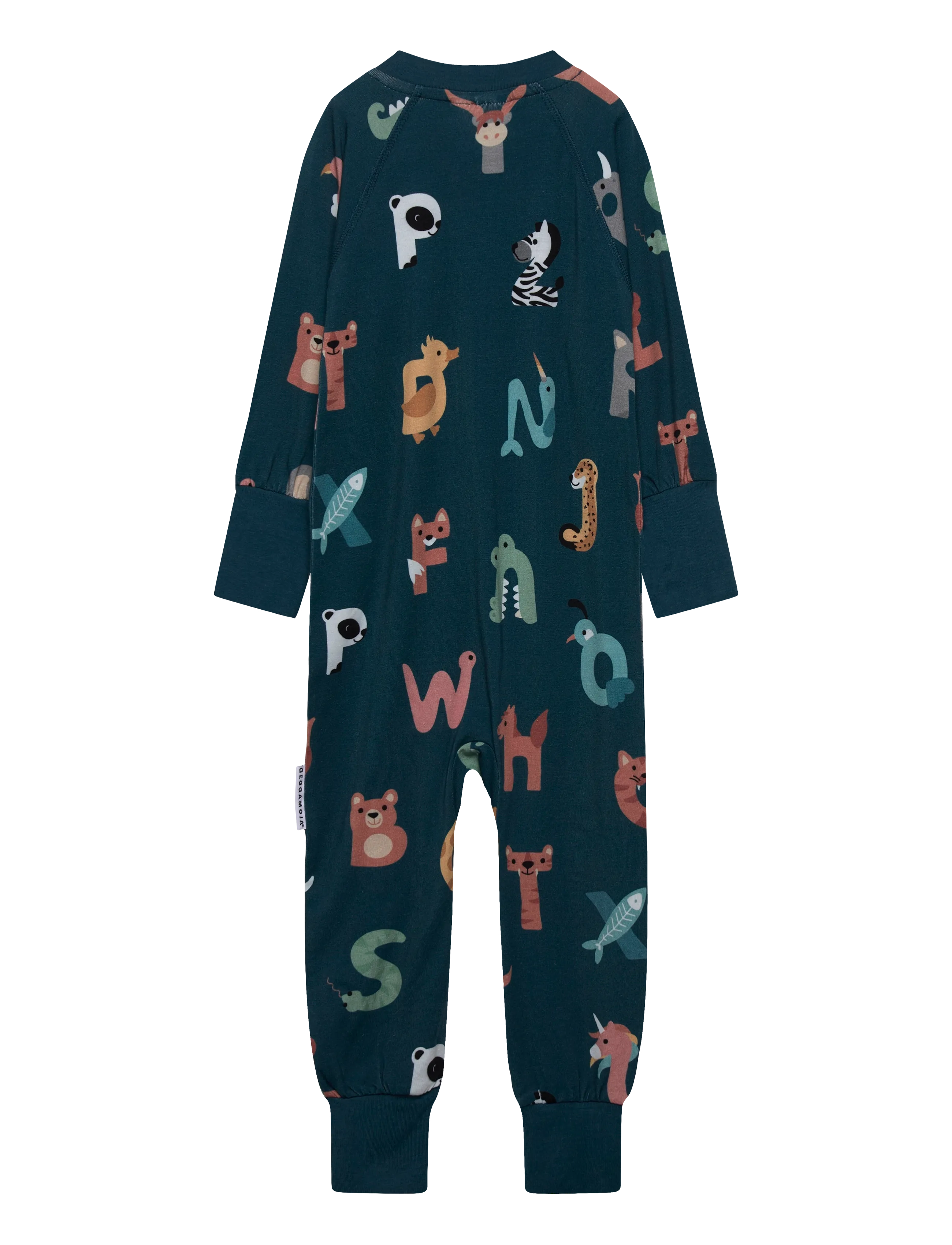 Geggamoja - Bamboo Two Way Zip Pyjamas - sleeping overalls - animal letters - 1