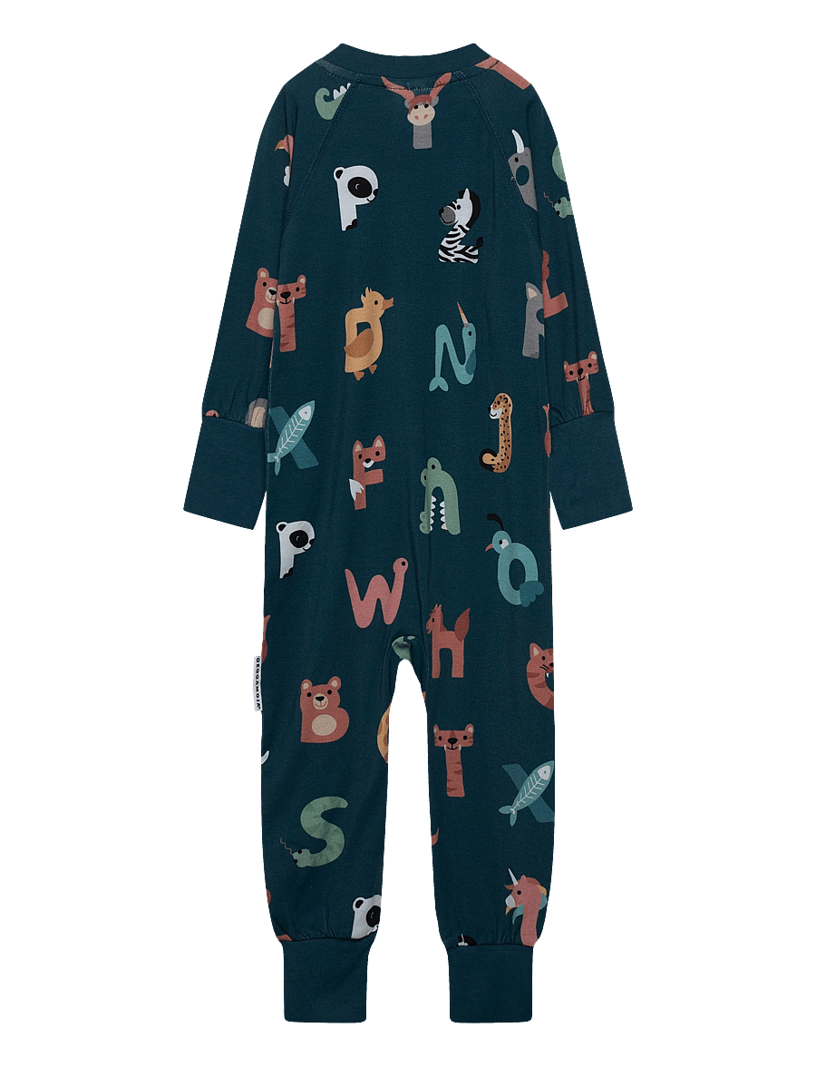 Geggamoja - Bamboo Two Way Zip Pyjamas - schlafoveralls - animal letters - 1