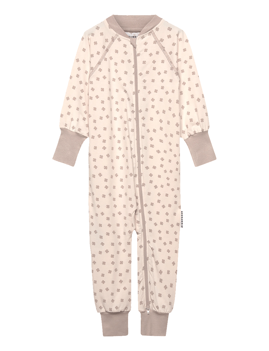 Geggamoja - Bamboo Two Way Zip Pyjamas - sovoveraller - beige mini clover - 0