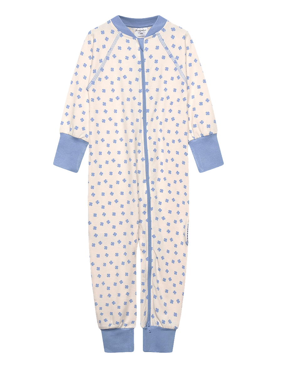 Geggamoja - Bamboo Two Way Zip Pyjamas - sovoveraller - blue mini clover - 0