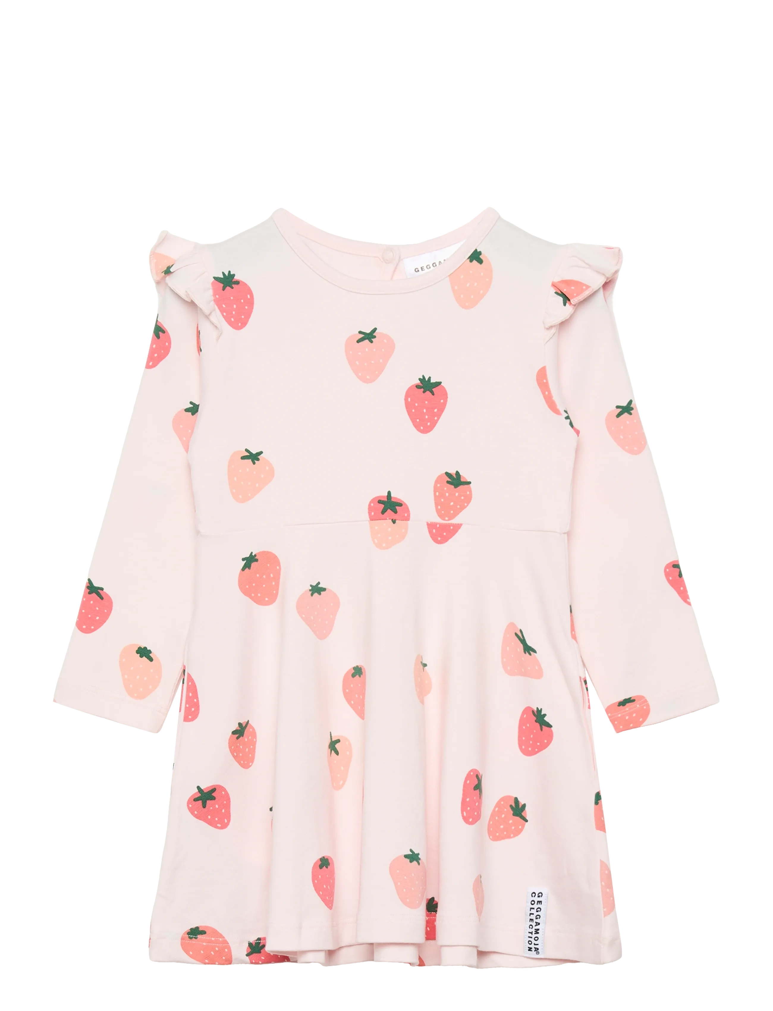 Geggamoja Bamboo Flared Dress Strawberry - Frugtprint - STRAWBERRY / pink/rose