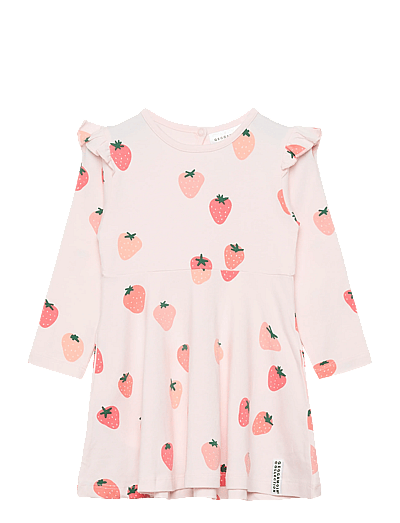 Geggamoja Bamboo Flared Dress Strawberry - Långärmade babyklänningar - STRAWBERRY / pink/rose