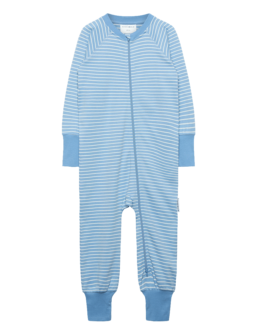 Geggamoja - Pyjamas Two Way Zipper Striped - sovoveraller - light blue / offwhite - 0