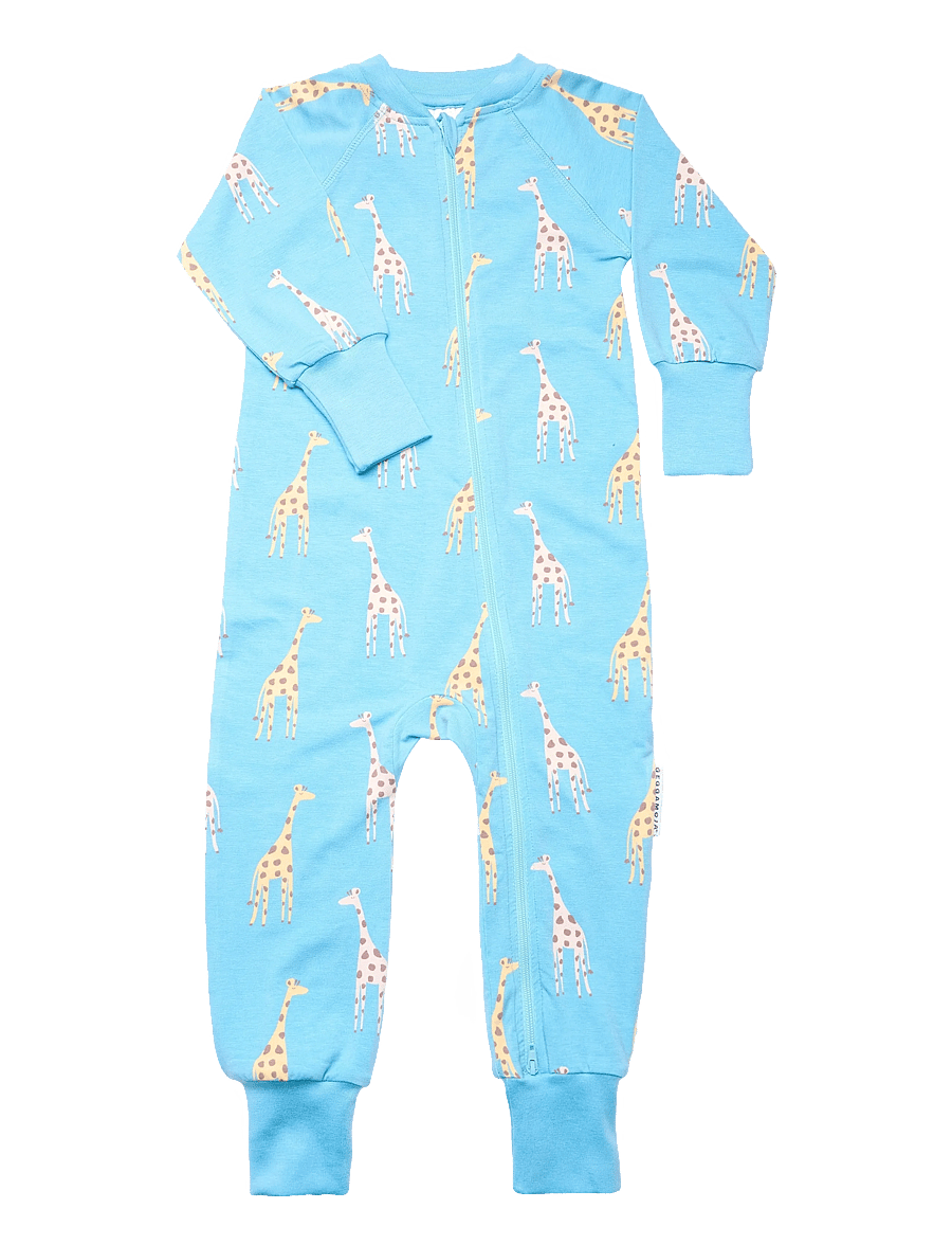 Geggamoja - Bamboo two way zip pyjamas - natdragter - blue giraffe - 0