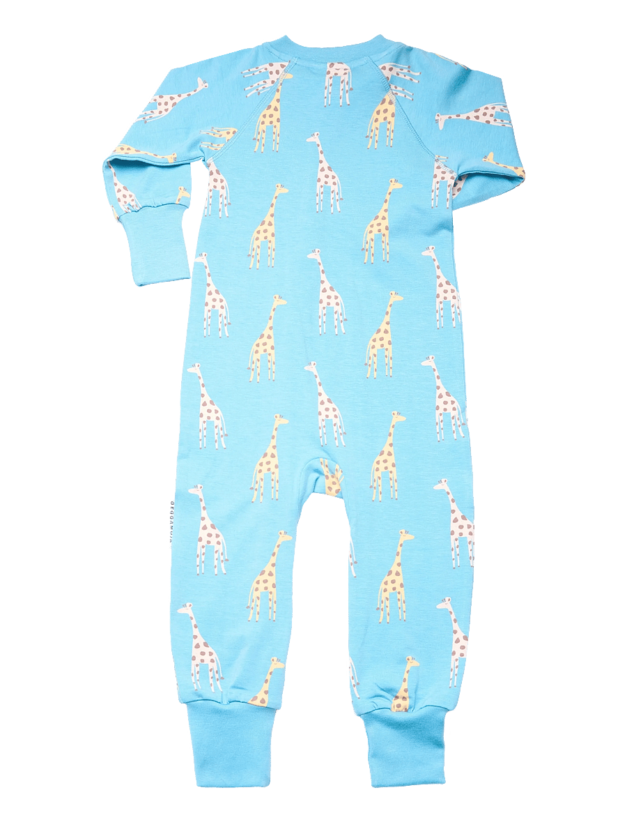 Geggamoja - Bamboo two way zip pyjamas - natdragter - blue giraffe - 1