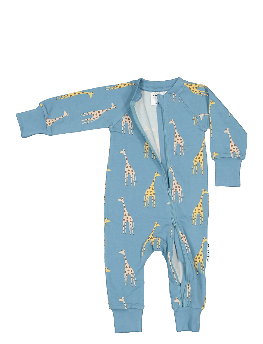 Geggamoja - Bamboo two way zip pyjamas - pidžaama-kombinesoonid - blue giraffe - 1