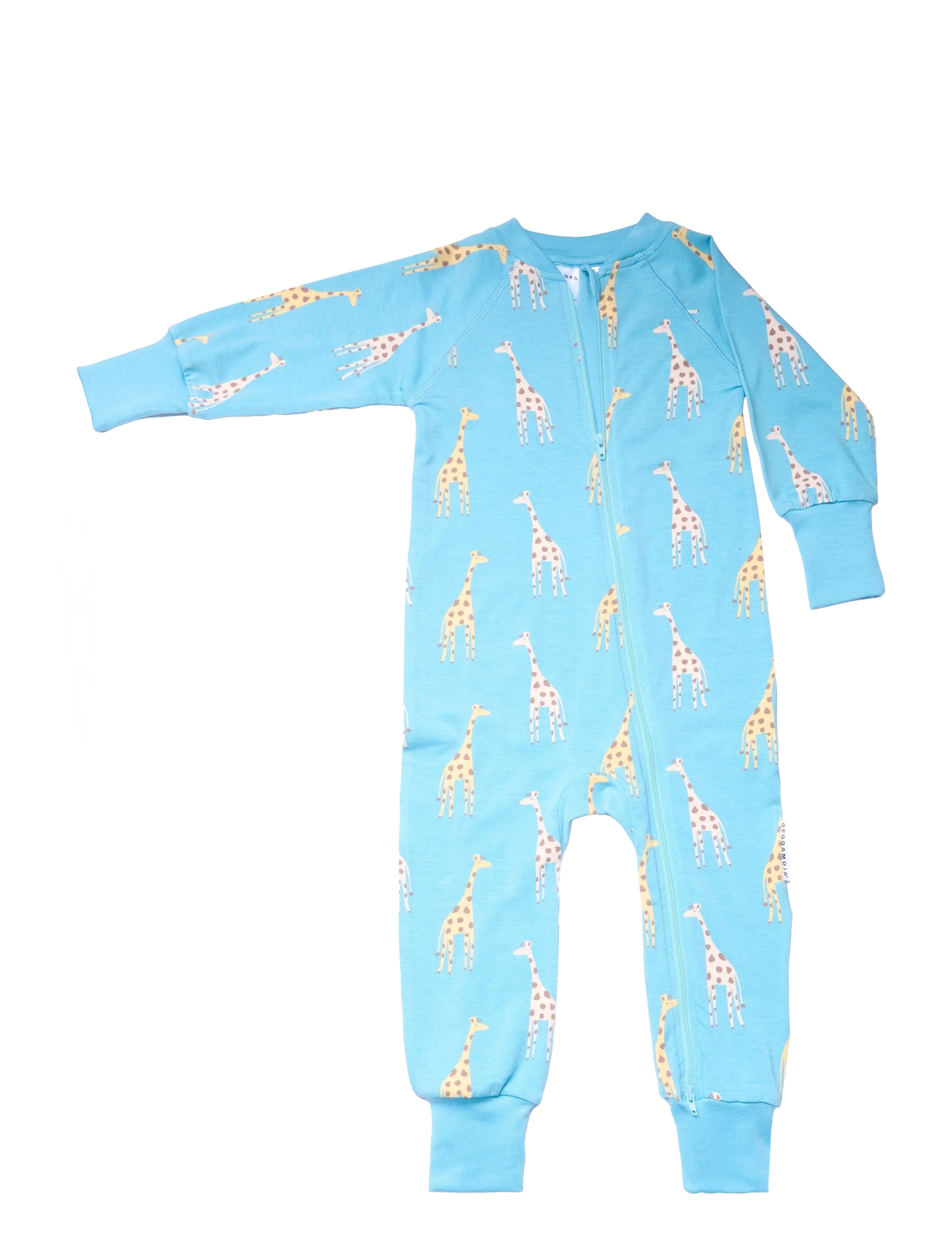 Geggamoja - Bamboo two way zip pyjamas - natdragter - blue giraffe - 2