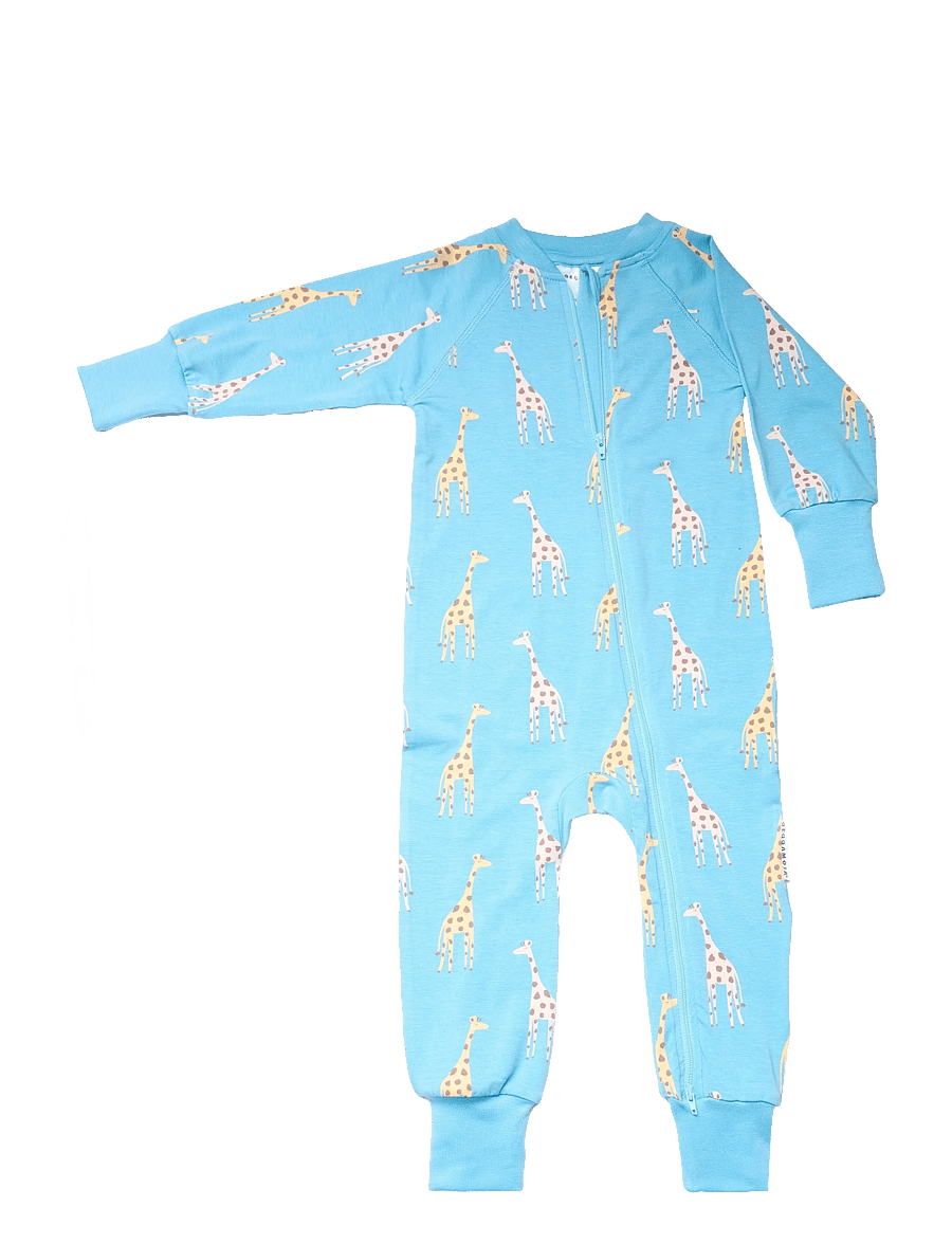 Geggamoja - Bamboo two way zip pyjamas - natdragter - blue giraffe - 2