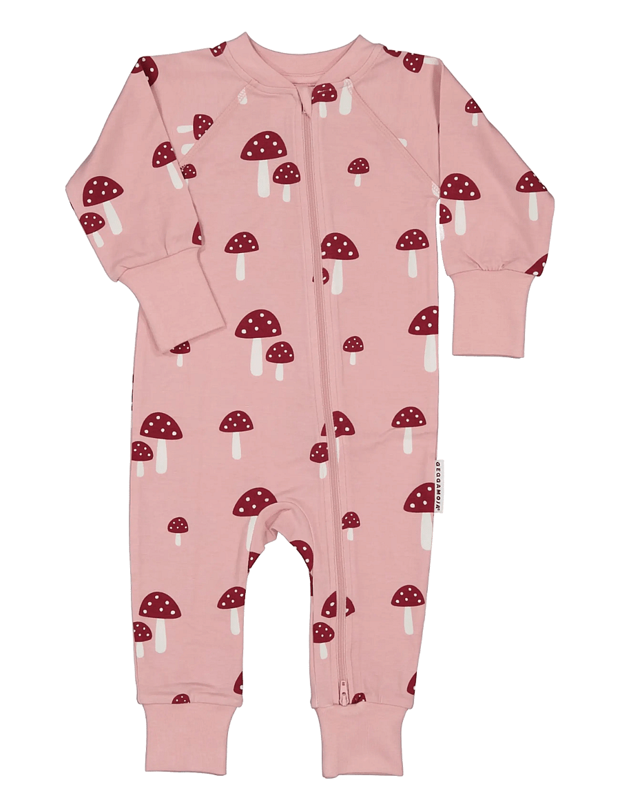 Geggamoja - Bamboo two way zip pyjamas - natdragter - pink mushroom - 0