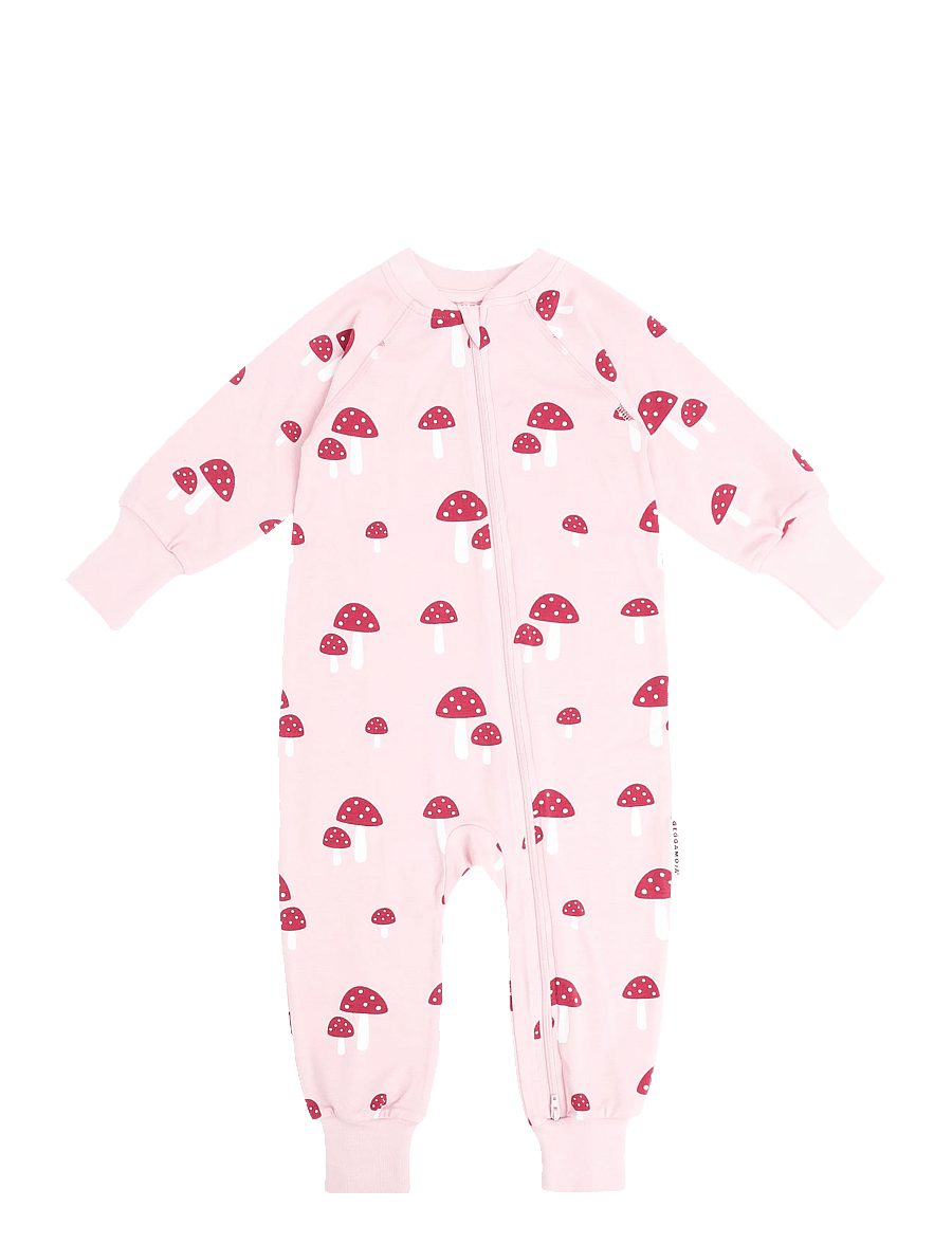 Geggamoja - Bamboo two way zip pyjamas - natdragter - pink mushroom - 0