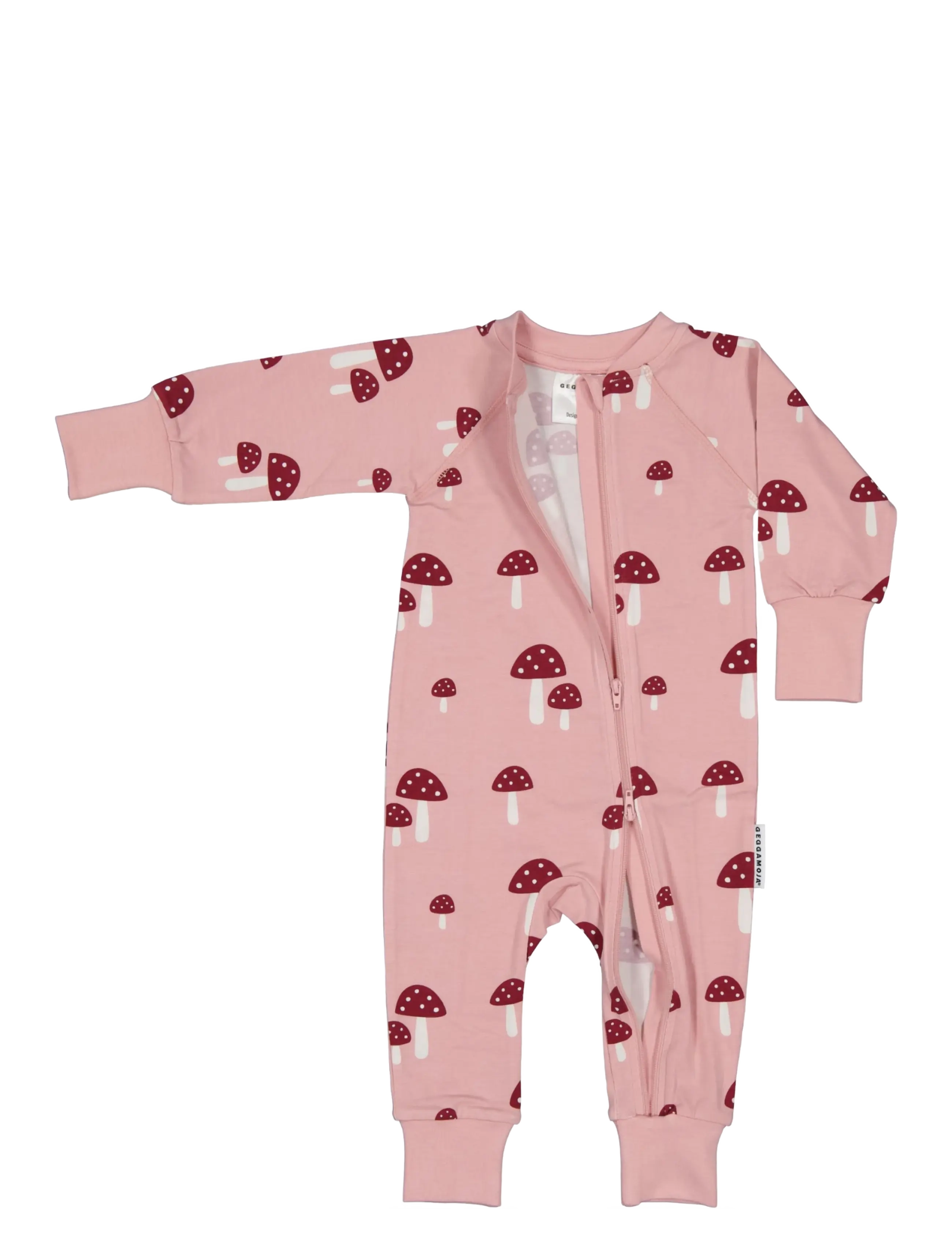 Geggamoja - Bamboo two way zip pyjamas - sleeping overalls - pink mushroom - 1