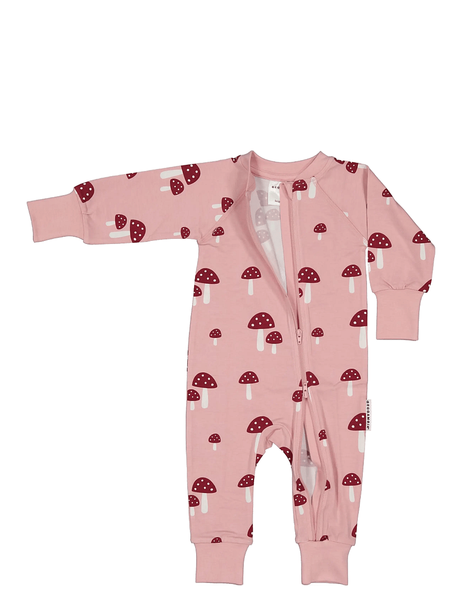 Geggamoja - Bamboo two way zip pyjamas - natdragter - pink mushroom - 1