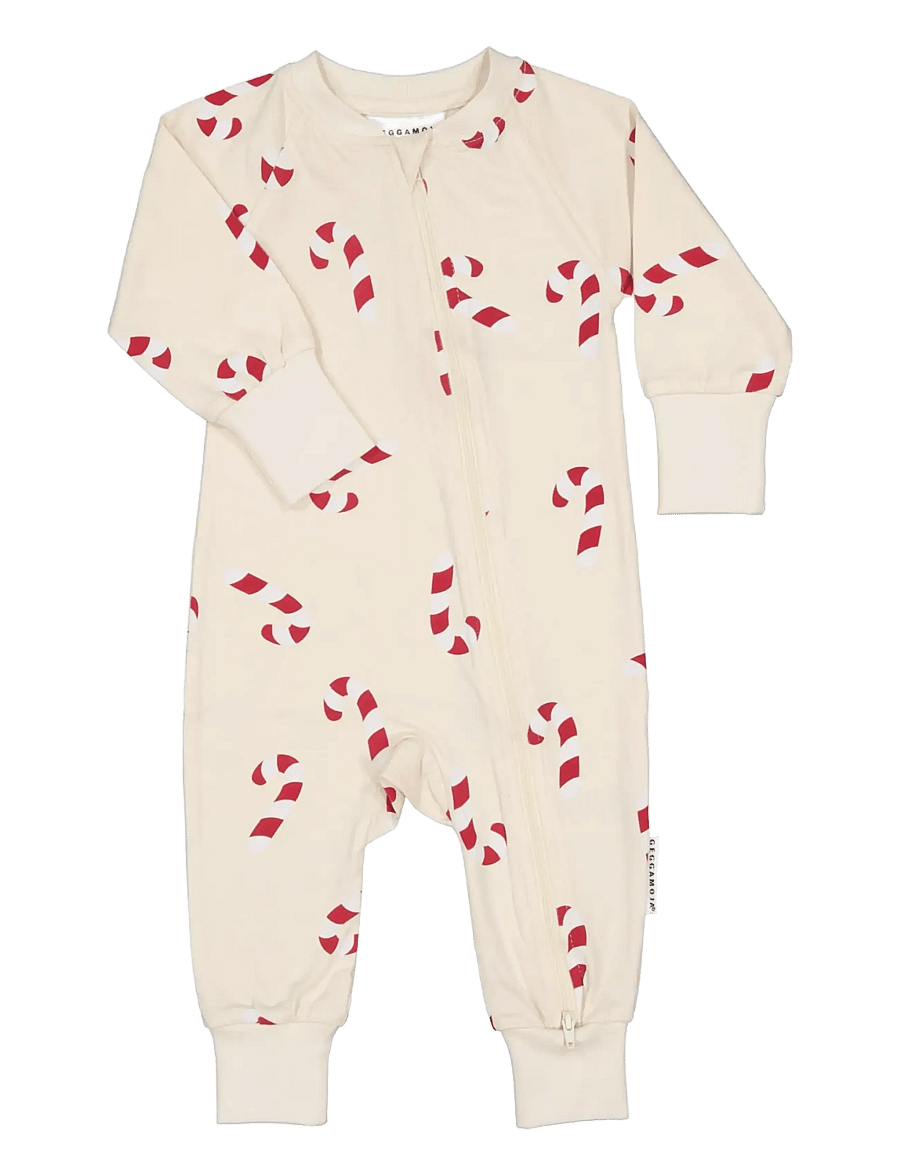 Geggamoja - Pyjamas Two Way Zipper - natdragter - beige candycane - 0