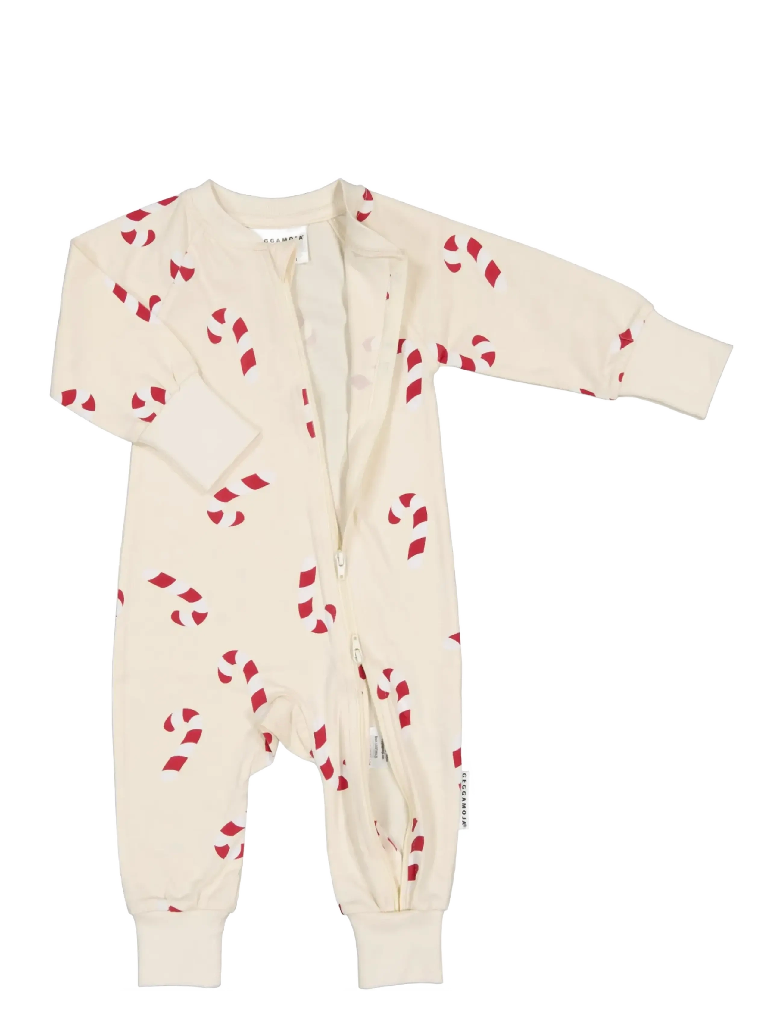 Geggamoja - Pyjamas Two Way Zipper - natdragter - beige candycane - 2