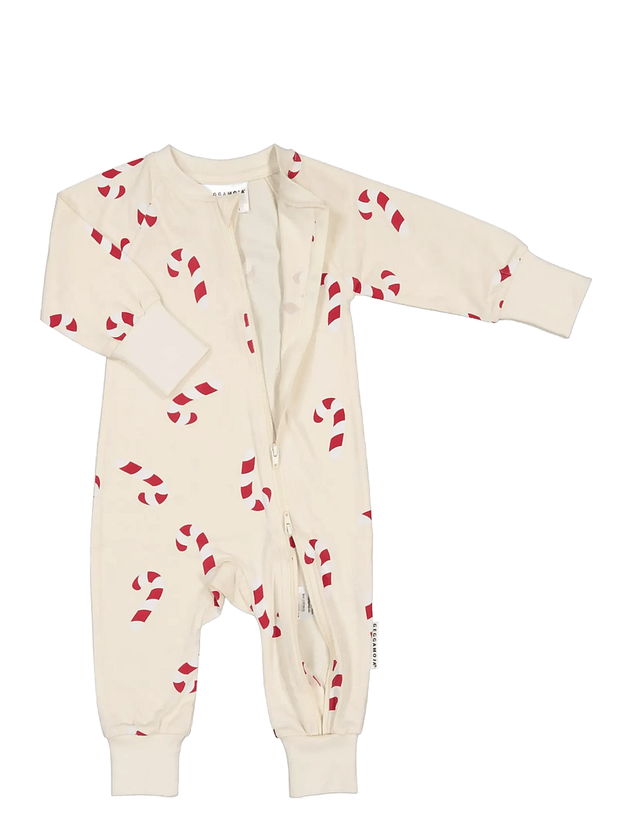 Geggamoja - Pyjamas Two Way Zipper - natdragter - beige candycane - 2