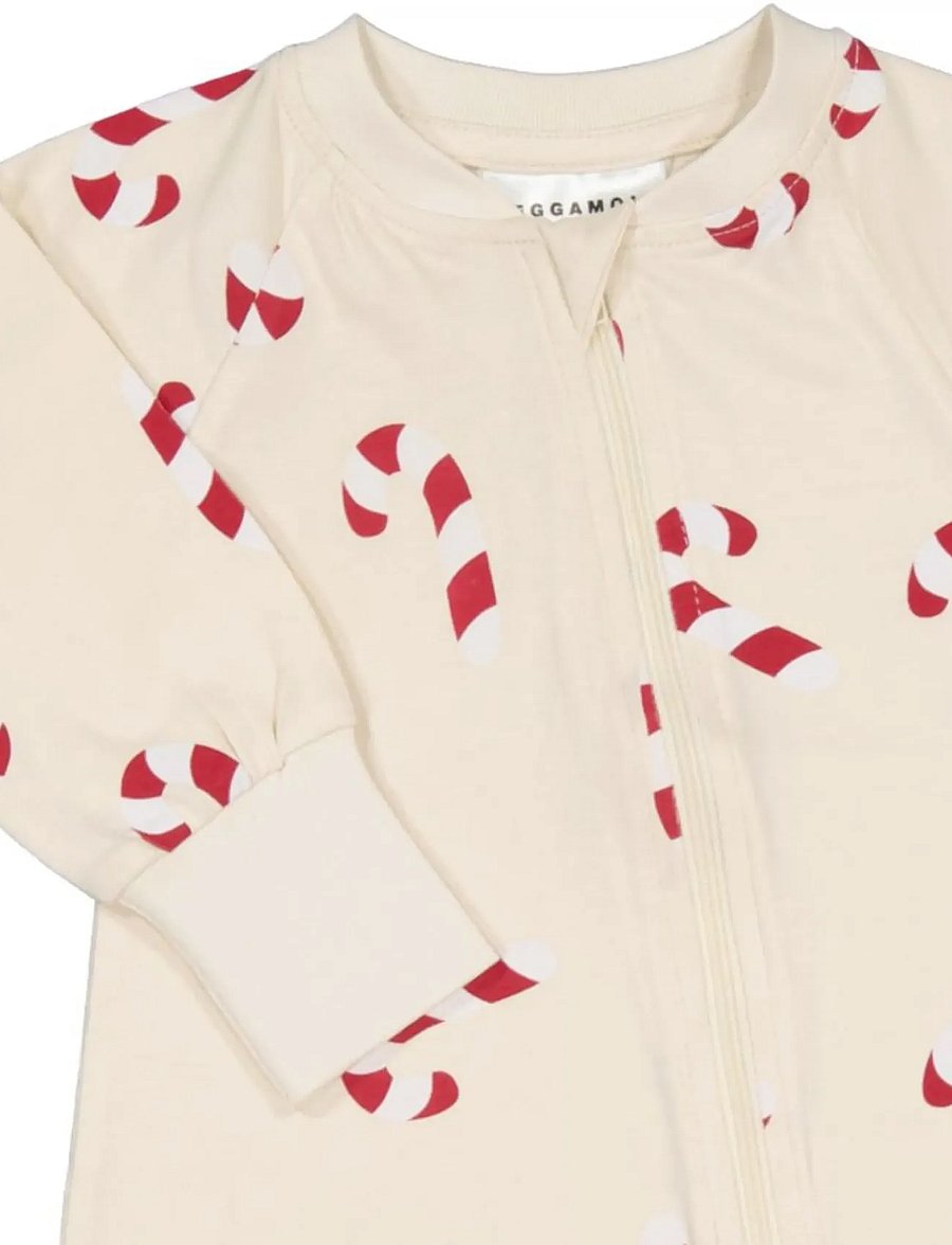 Geggamoja - Pyjamas Two Way Zipper - natdragter - beige candycane - 3