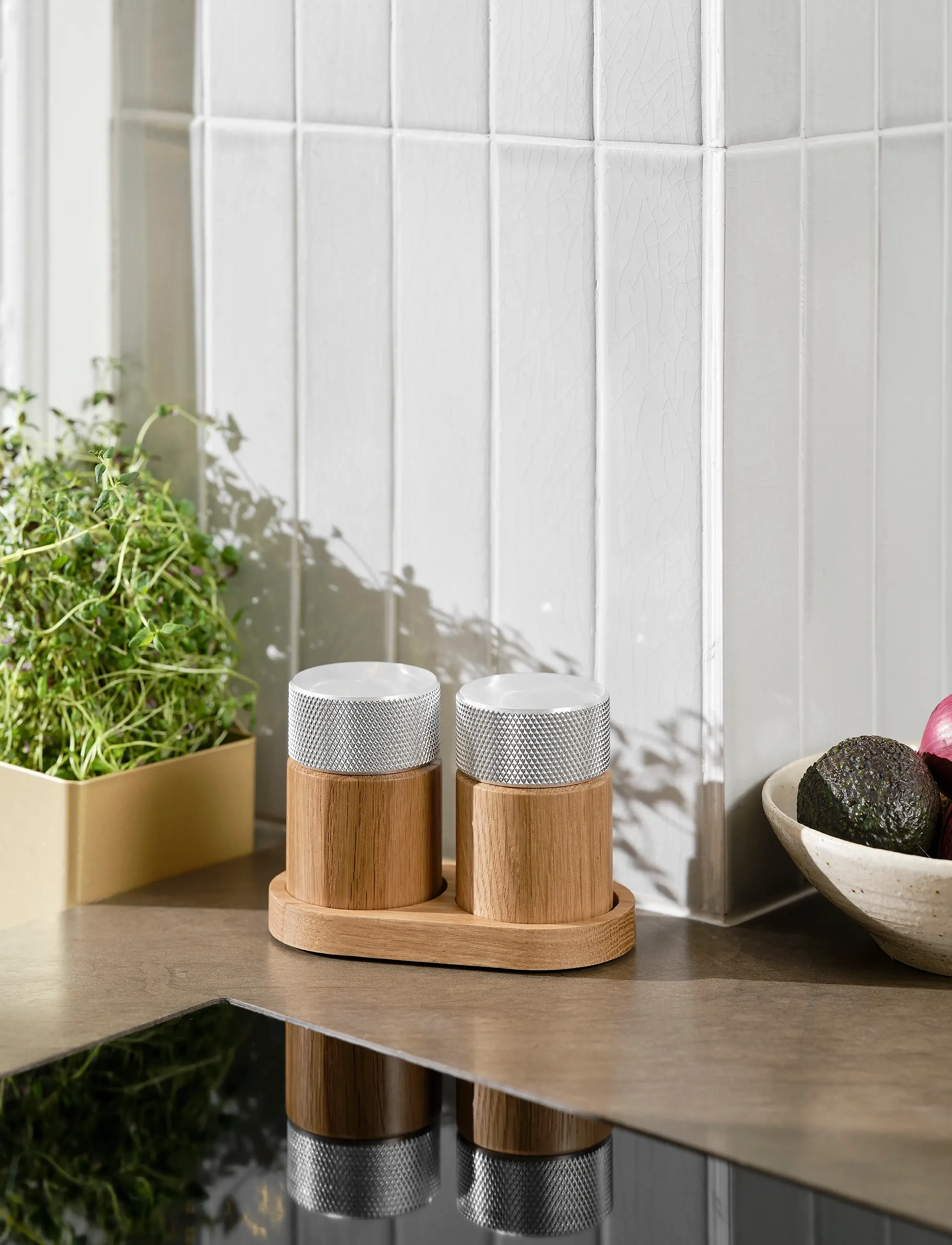 Gejst Sina Salt And Pepper Mill Oak/ Steel, Ø6X9, Silver, Kværne > Salt- Og Peberbøsser, Unisex