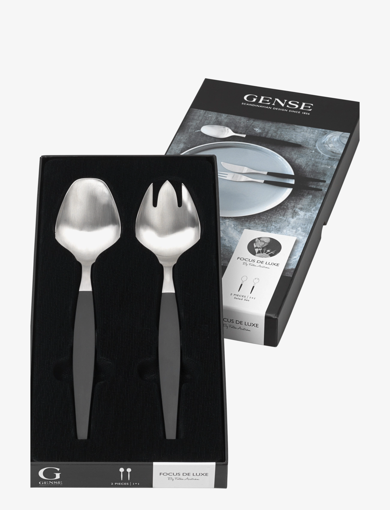 Gense Salatbestik Focus De Luxe 26,8 Cm Sort/Mat 2 Pcs Set, Salatbestik, Sølv, Str: L26.8CM