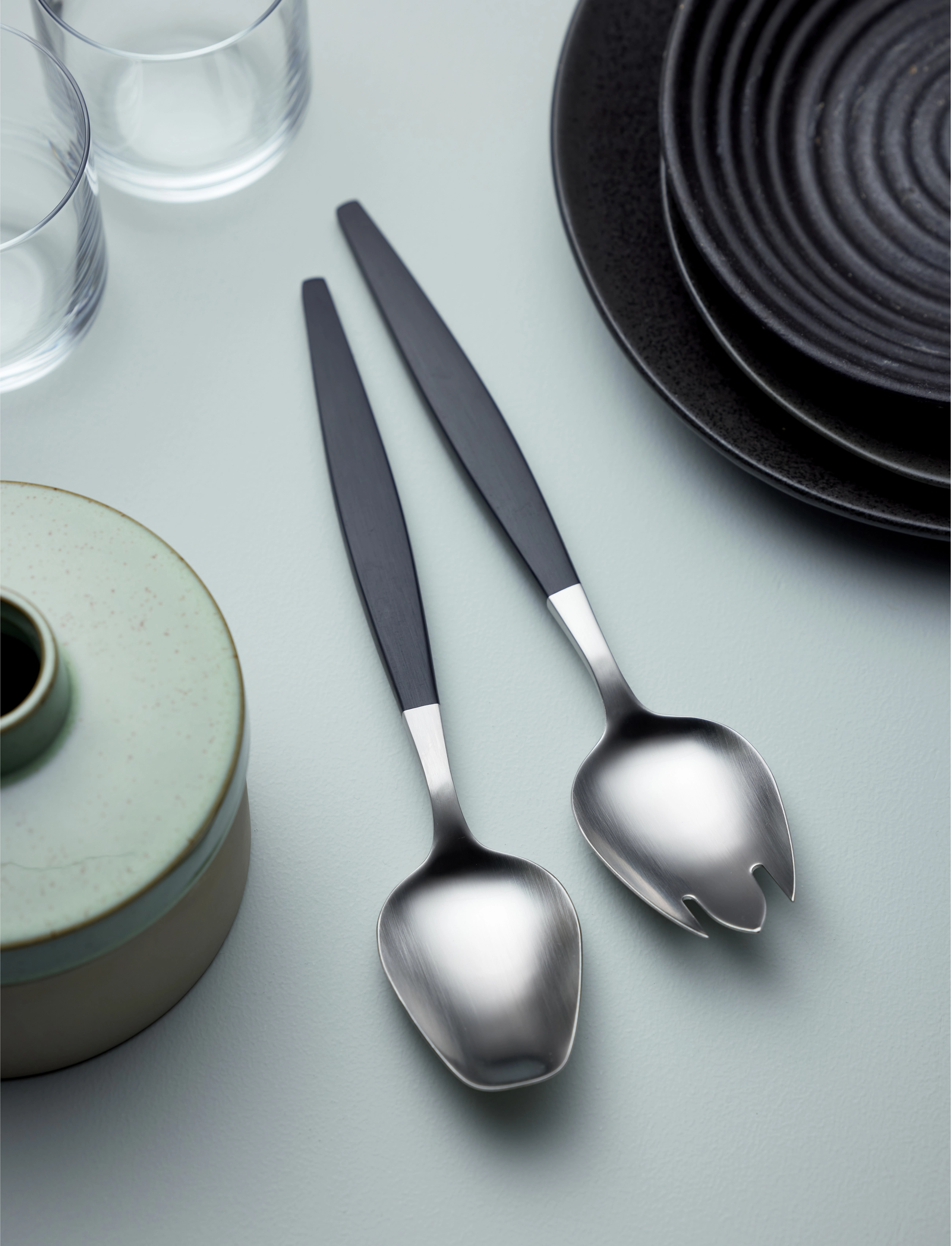 Gense Salatbestik Focus De Luxe 26,8 Cm Sort/Mat 2 Pcs Set, L26.8 cm, Cutlery, Silber - Salad Servers, Homeware
