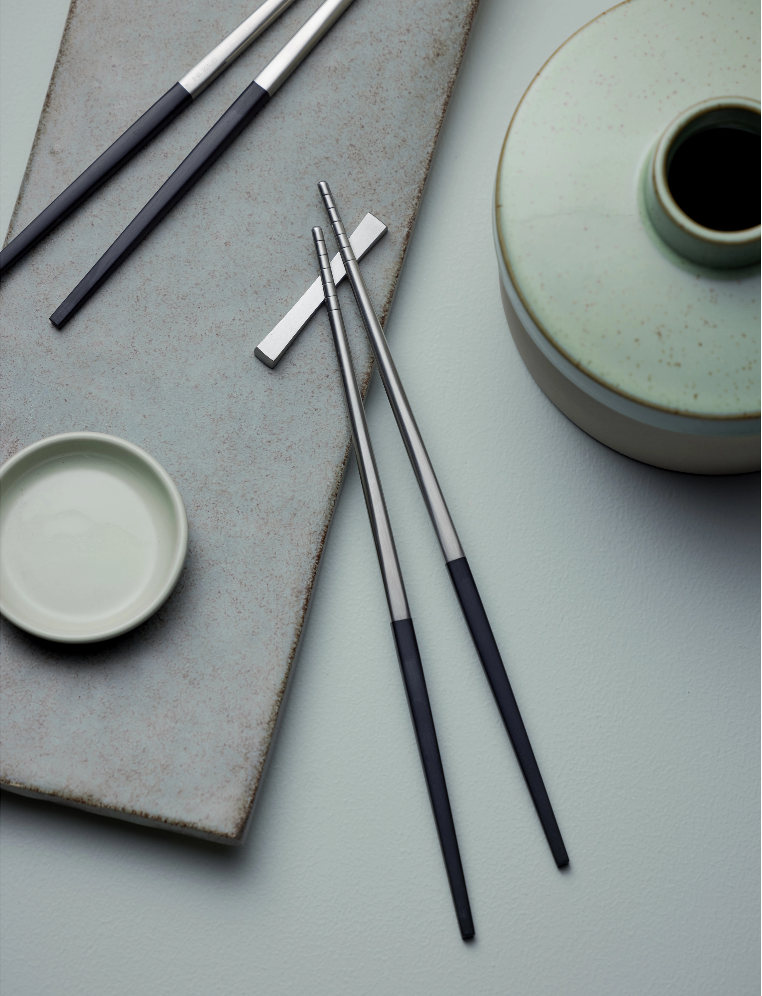 Gense Spisepindesæt Focus De Luxe 23 Cm 6 Dele Sort/Mat Stål, One Size, Cutlery, Silber - Chopsticks, Homeware