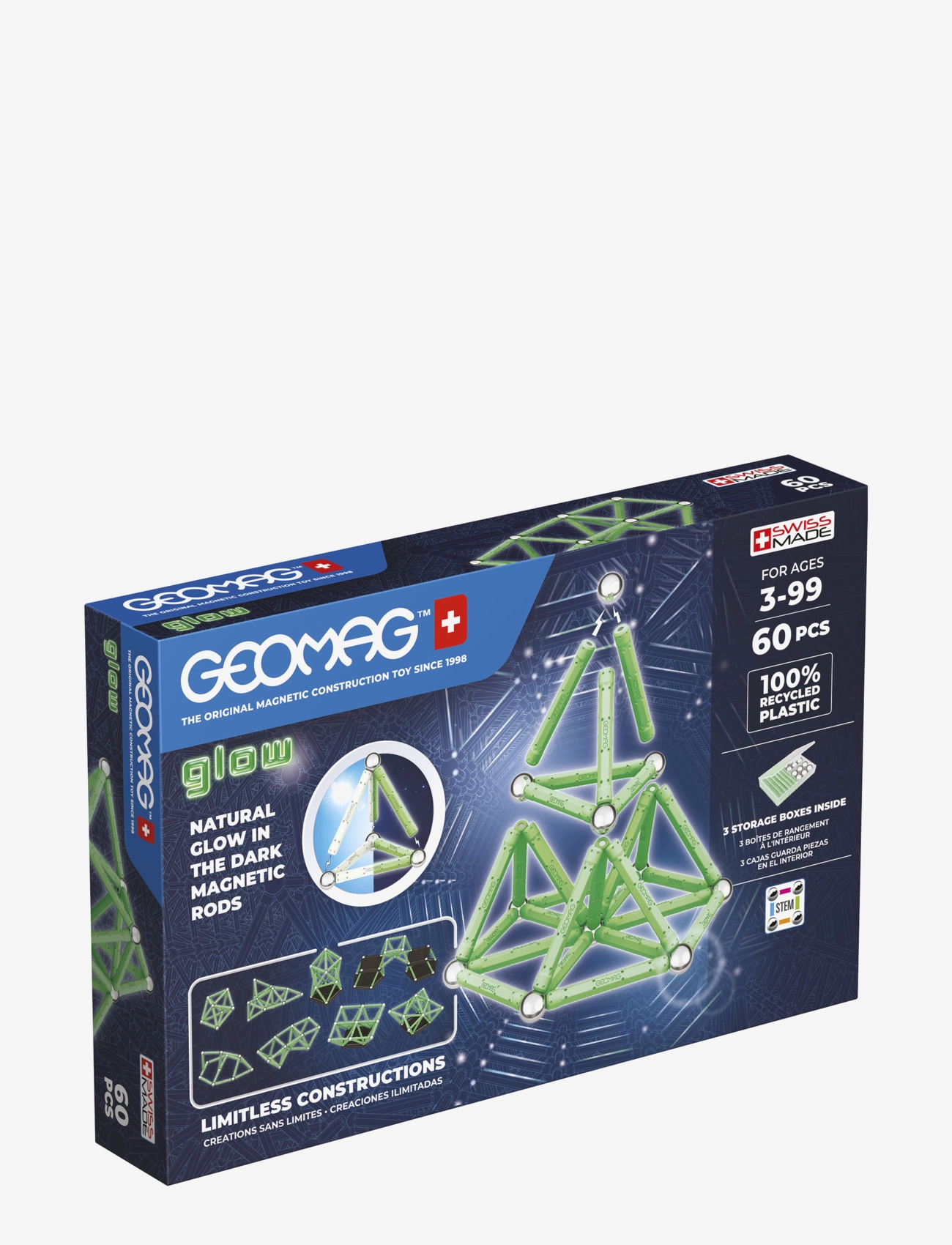 Geomag Geomag Glow Recycled 60 Pcs, One Size, Green, Byggesæt Og -Klodser > Byggesæt, Børn