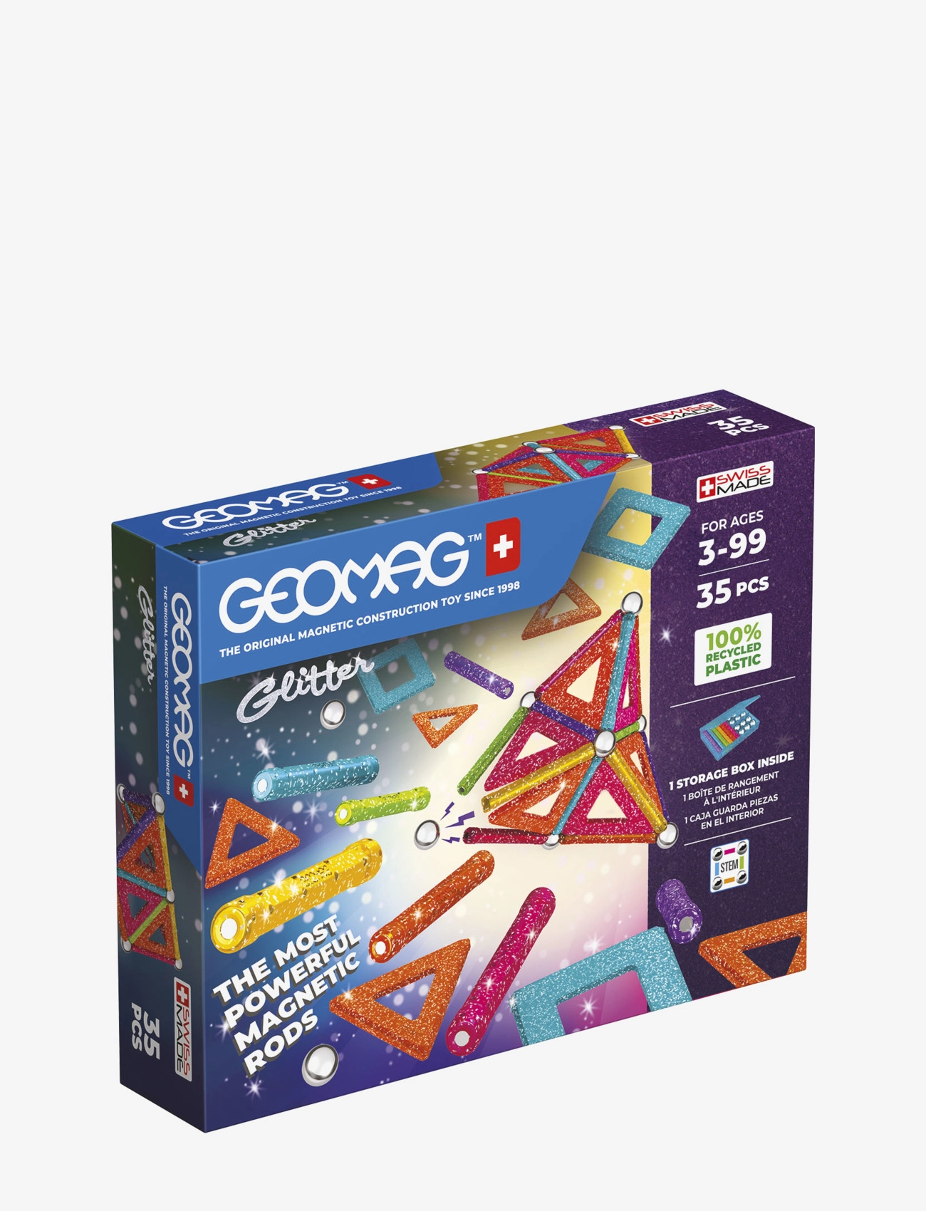 Geomag Geomag Glitter Panels Recycled 35 Pcs, One Size, Multi/patterned, Byggesæt Og -Klodser > Byggesæt, Børn