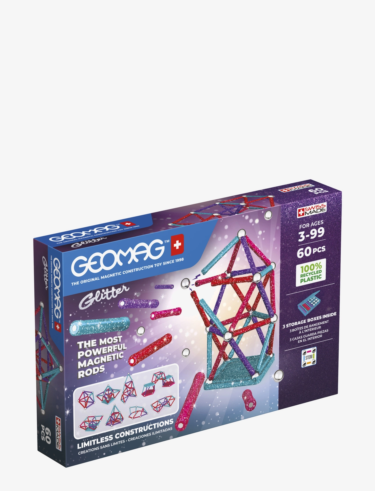 Geomag Geomag Glitter Recycled 60 Pcs - App deal - MULTI COLOURED / multi