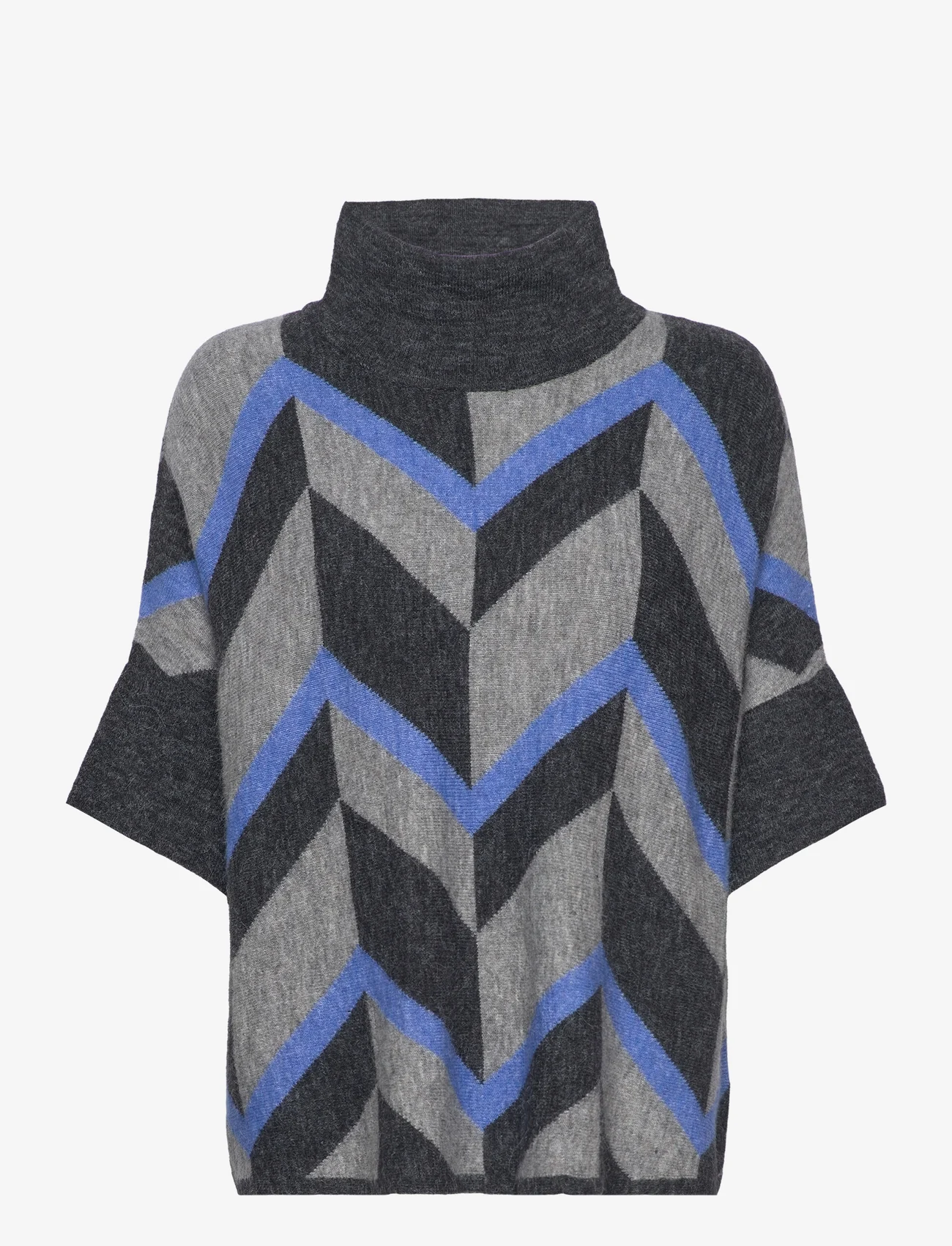 Gerry Weber Edition - PULLOVER 1/2 SLEEVE - megztiniai su aukšta apykakle - grey/blue figured - 0