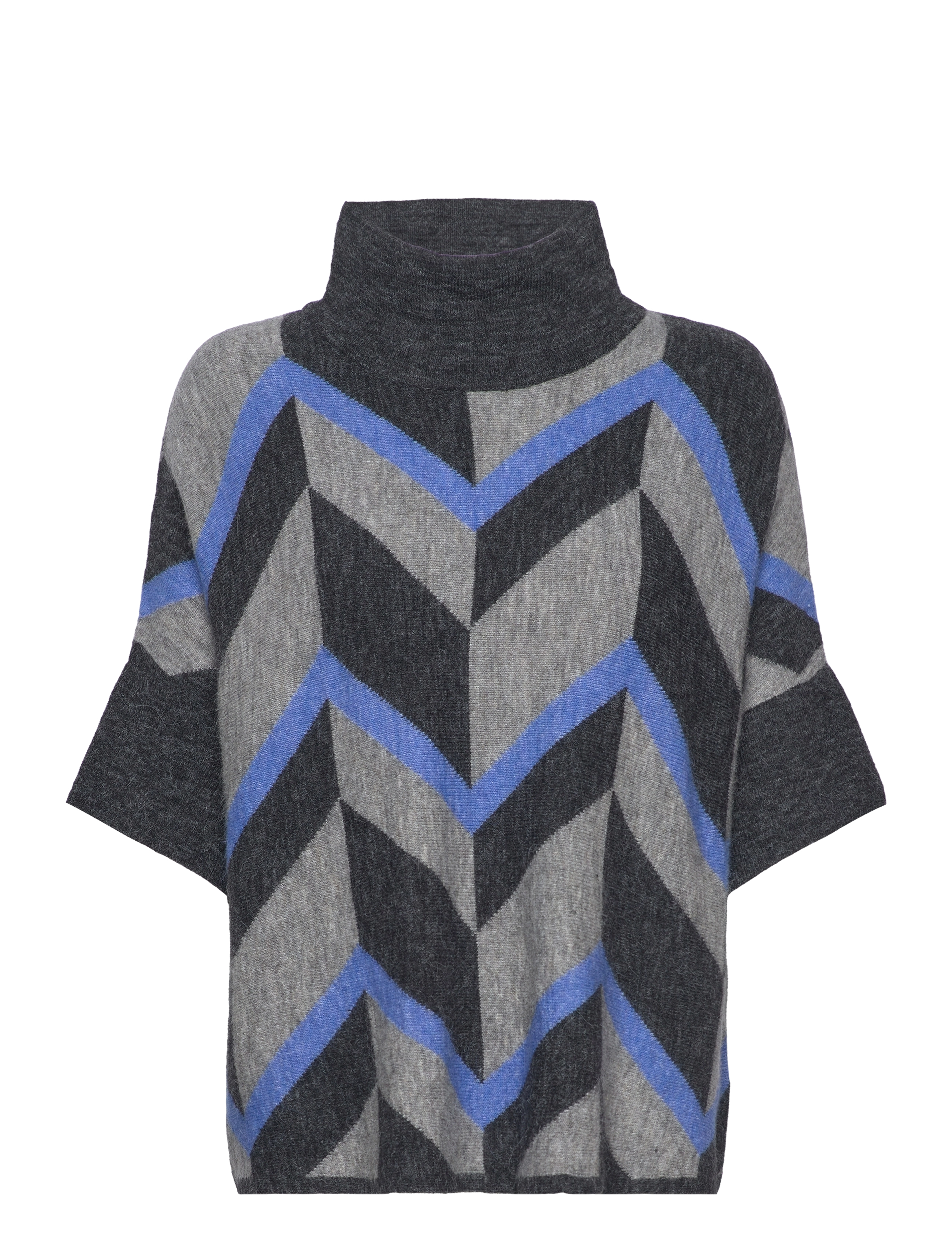 PULLOVER 1/2 SLEEVE - GREY/BLUE FIGURED