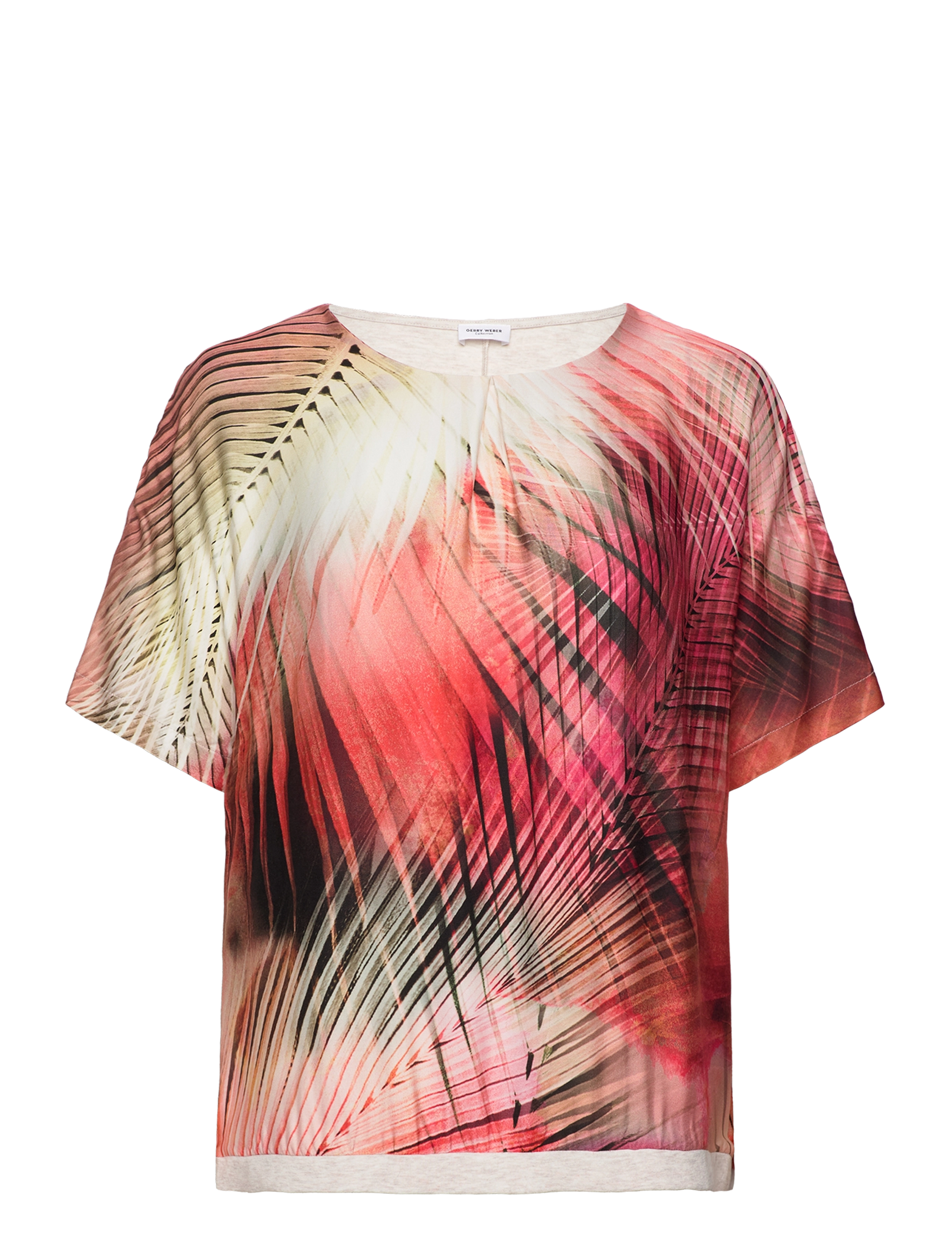 T-SHIRT 1/2 SLEEVE - ECRU/WHITE/RED/ORANGE PRINT