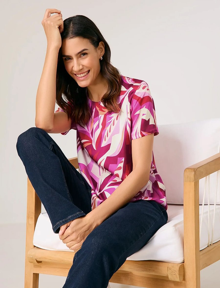 Gerry Weber - Blouse 1/2 sleeve - kurzärmelige blusen - red/pink/sunrise leaf aop - 5