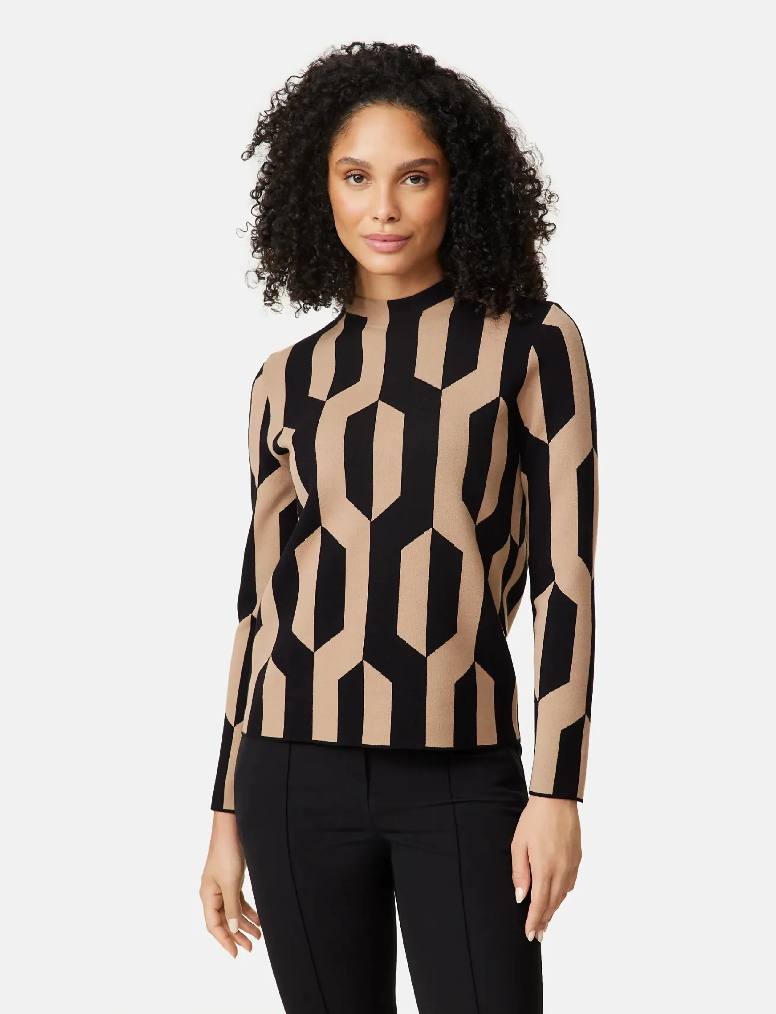 Gerry Weber - PULLOVER 1/1 SLEEVE - black/ camel  jacquard - 4