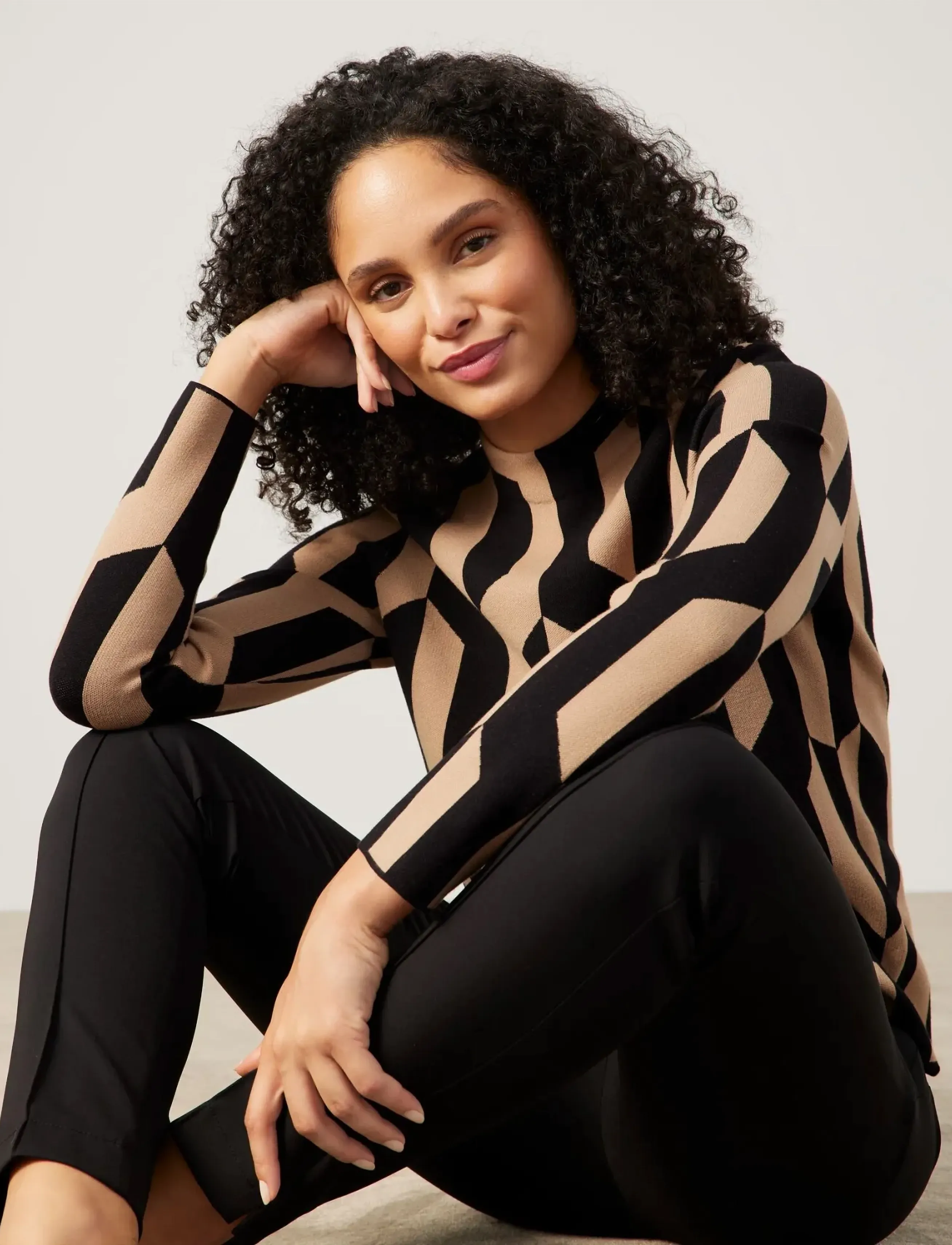 Gerry Weber - PULLOVER 1/1 SLEEVE - black/ camel  jacquard - 5