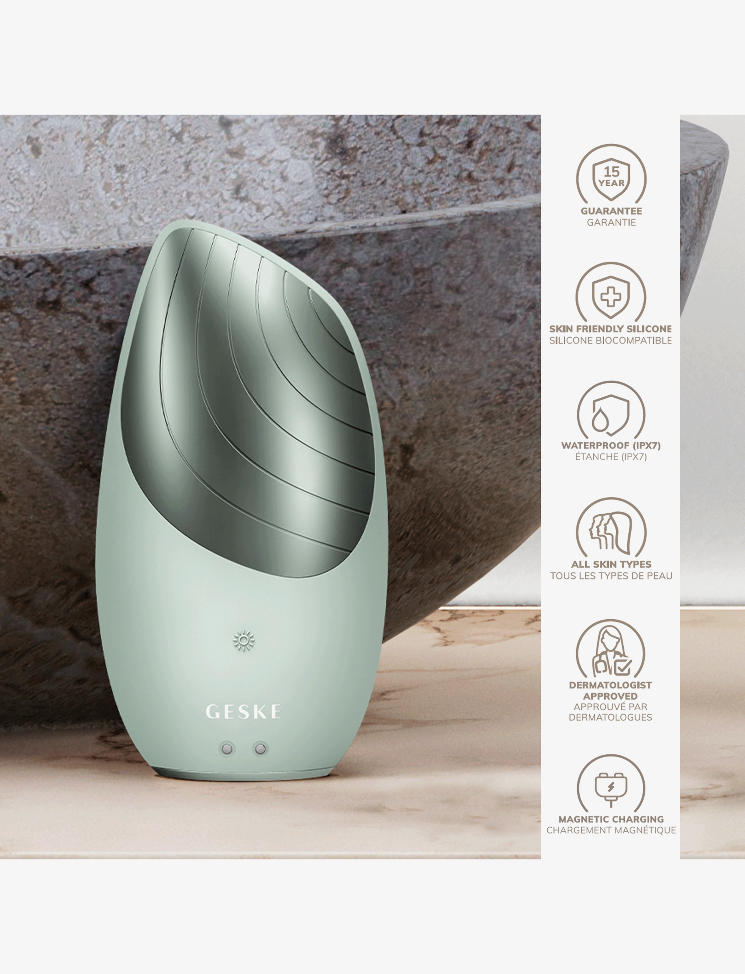GESKE - Sonic Thermo Facial Brush | 6 in 1 - beauty tech - green - 2
