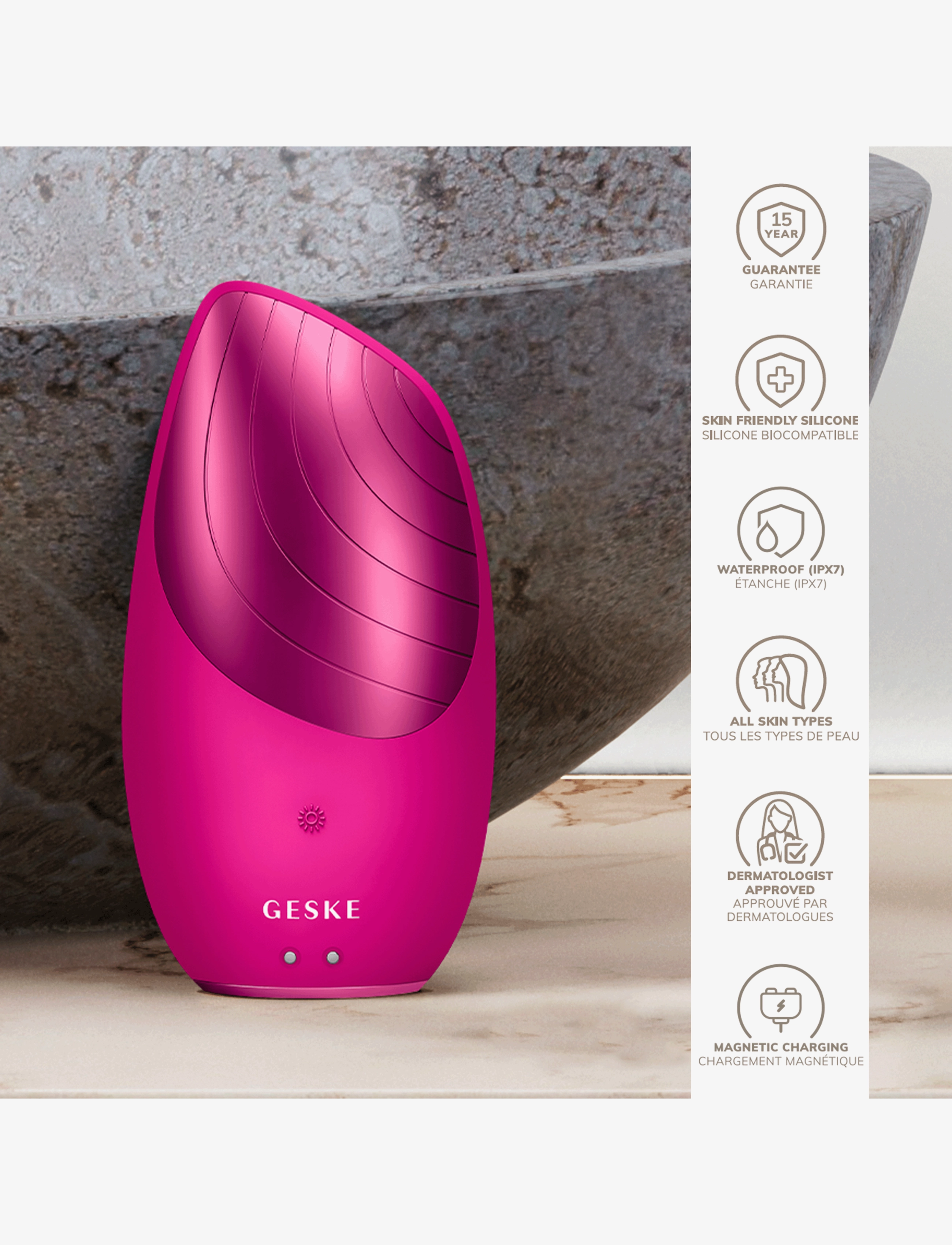 GESKE - Sonic Thermo Facial Brush | 6 in 1 - beauty tech - magenta - 2