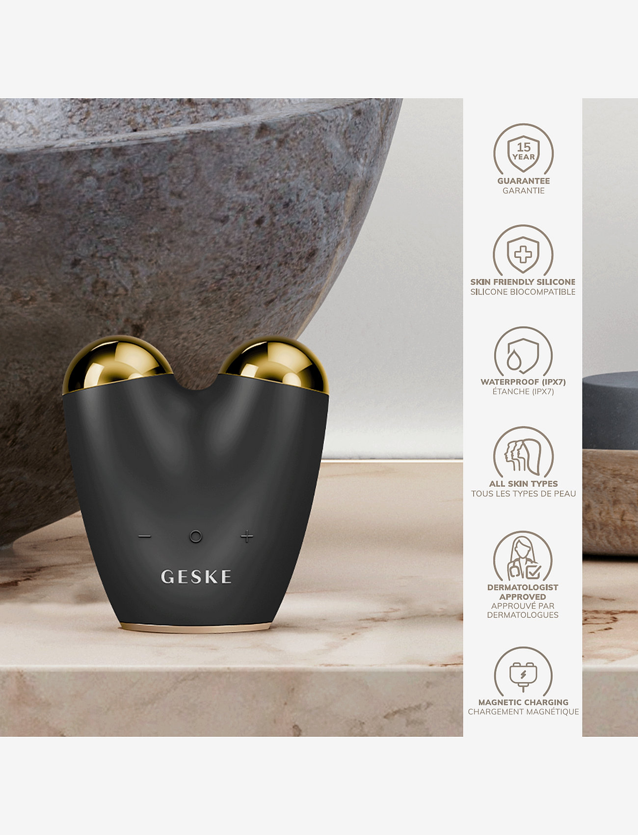GESKE - MicroCurrent Face-Lifter | 6 in 1 - gua sha & ansiktsroller - gray - 2