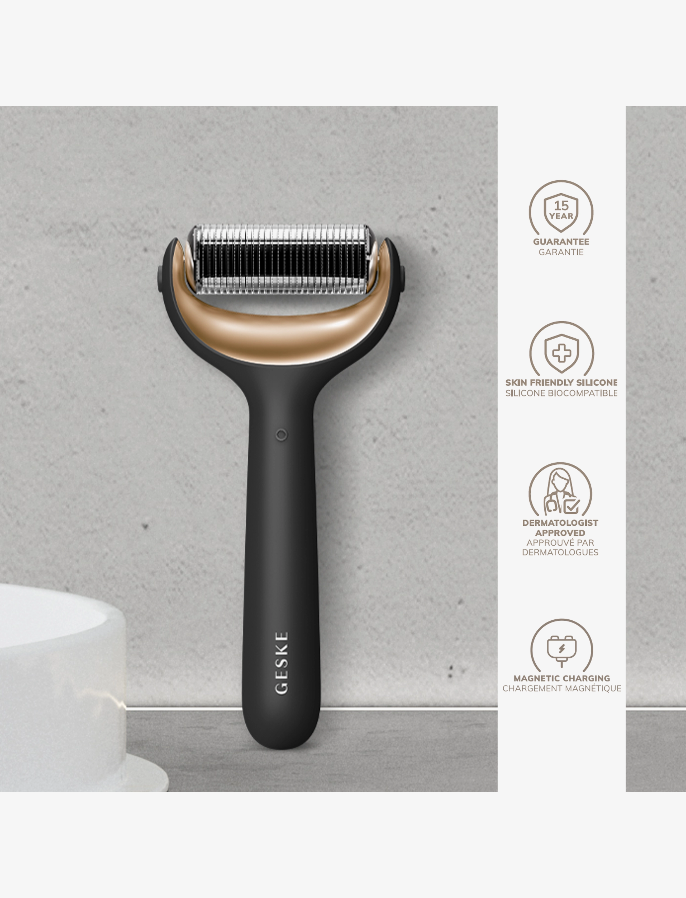 GESKE - MicroNeedle Face & Body Roller | 9 in 1 - gua sha & ansiktsroller - gray - 3