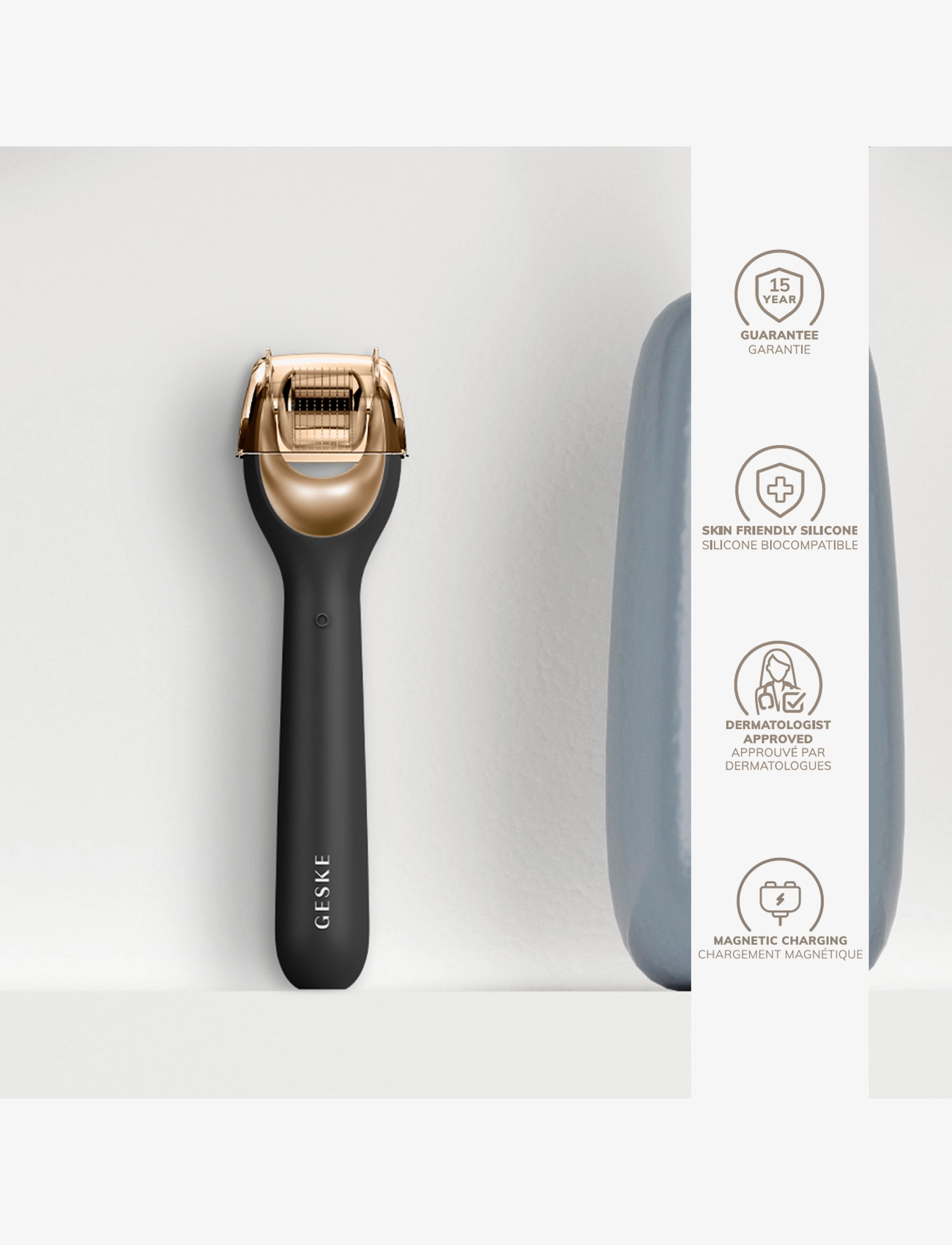 GESKE - MicroNeedle Face Roller | 9 in 1 - gua sha & jade rollers - gray - 3