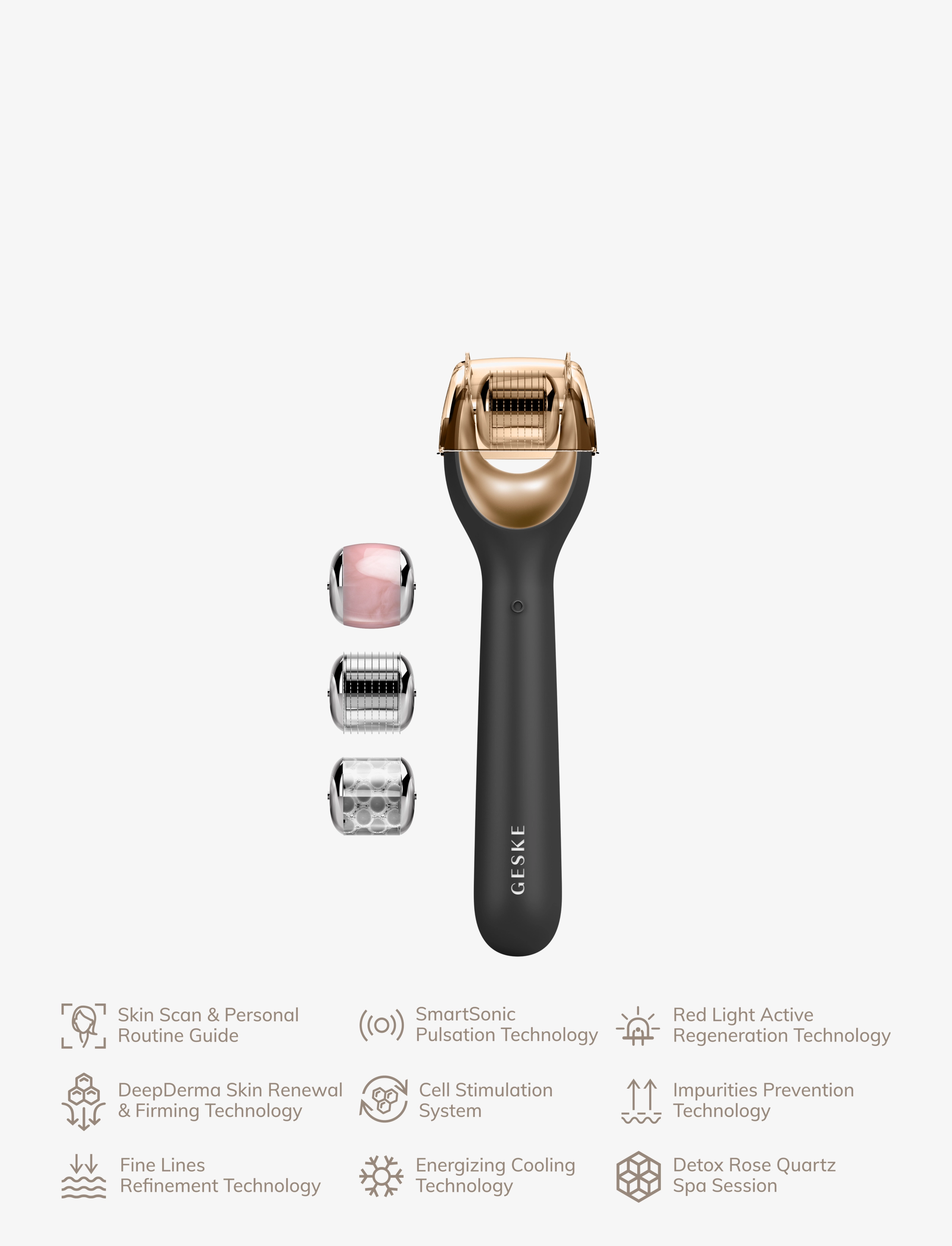 GESKE - MicroNeedle Face Roller | 9 in 1 - gua sha & jade rollers - gray - 4