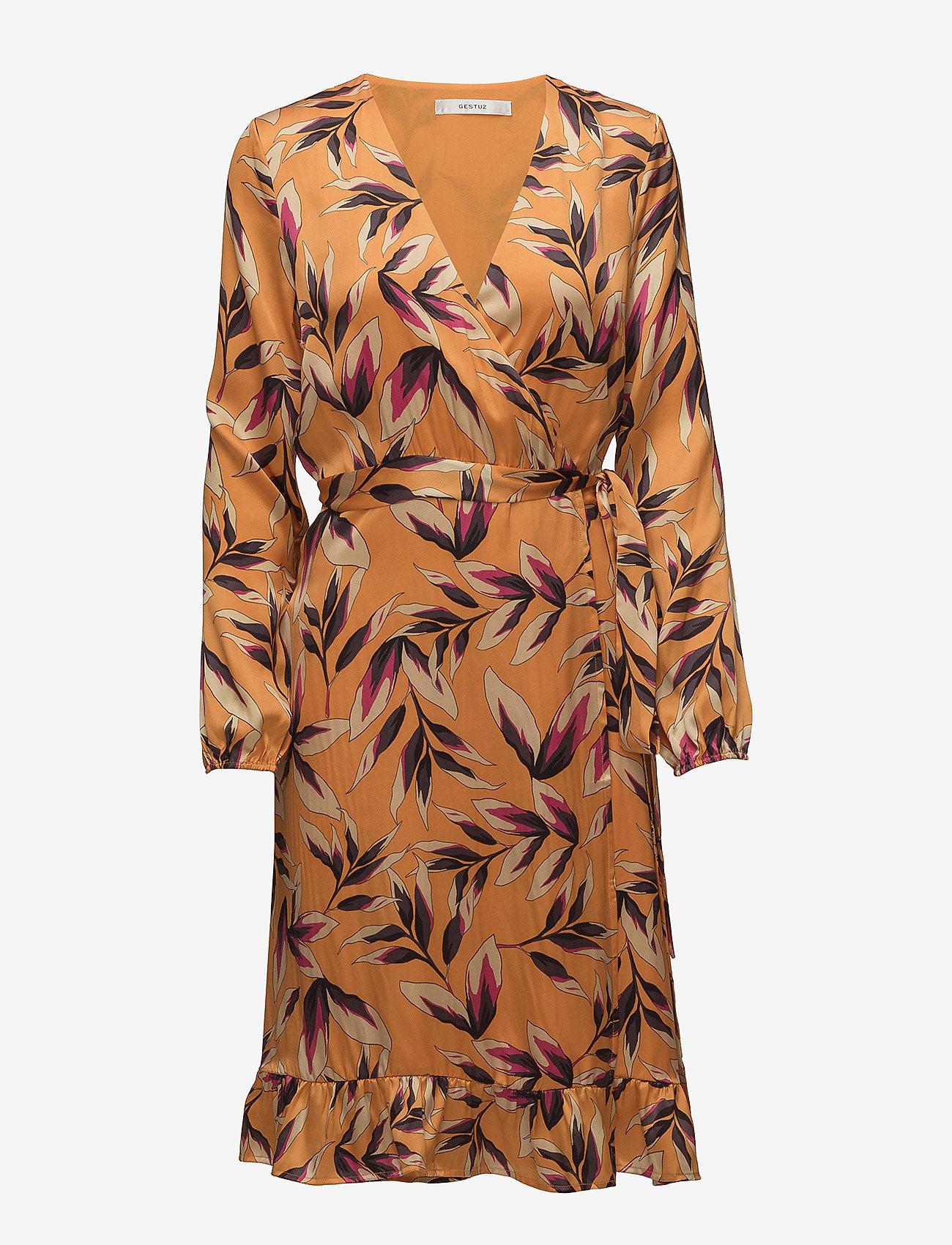 Gestuz - Orangina wrap dress HS18 - slå-om-kjoler - orange flower print - 0