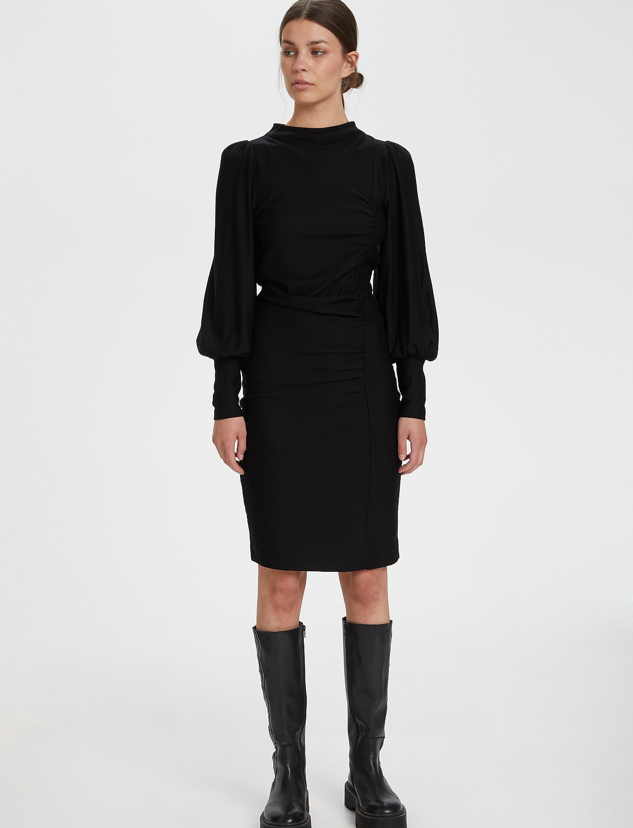 Gestuz Rifagz Puff Dress Noos, Kvinder, Rynket Puff Midi Kjole, Sort, Str: XL