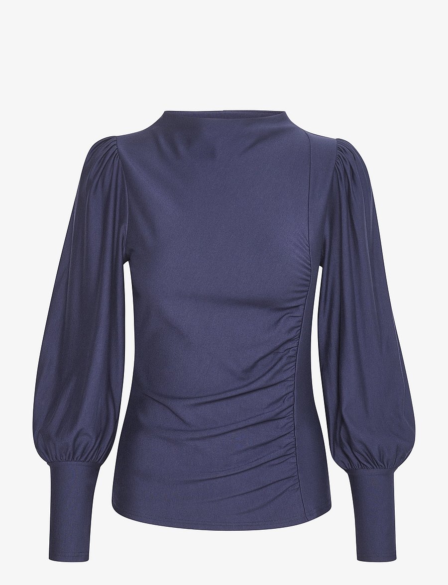 Gestuz - RifaGZ puff blouse NOOS - långärmade blusar - mood indigo - 0